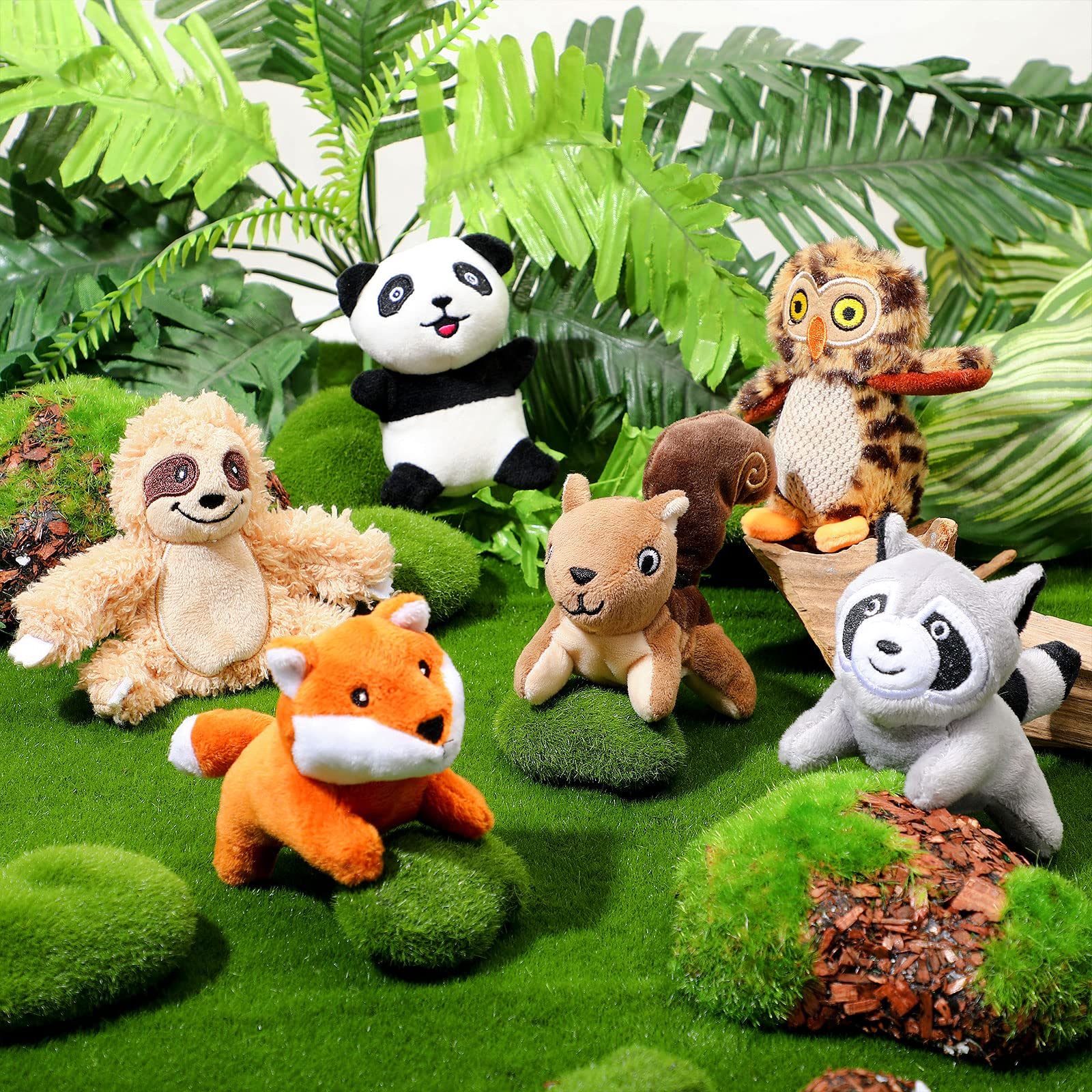 7 Pieces Dog Hide and Seek Toys Activity Puppy Chew Squeaky Toys Plush Stuffing Woodland Friends Stuffing with Squeakers for Sma