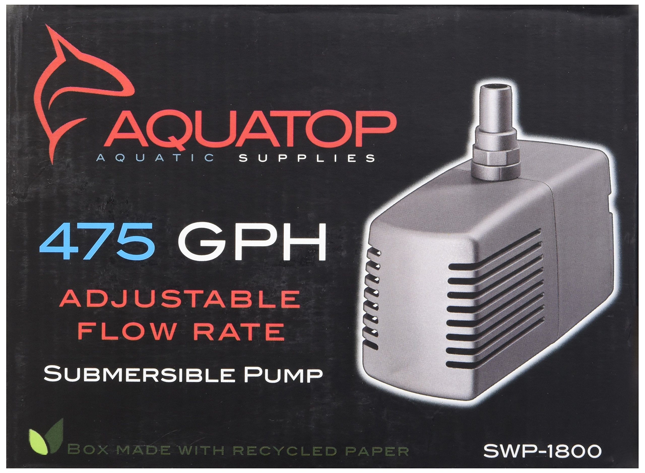 Aquatop Maxflow Submersible Aquarium Pump 475 Gph Adjustable Flow, For Fish Tanks, Sumps And Statuary, Swp-1800