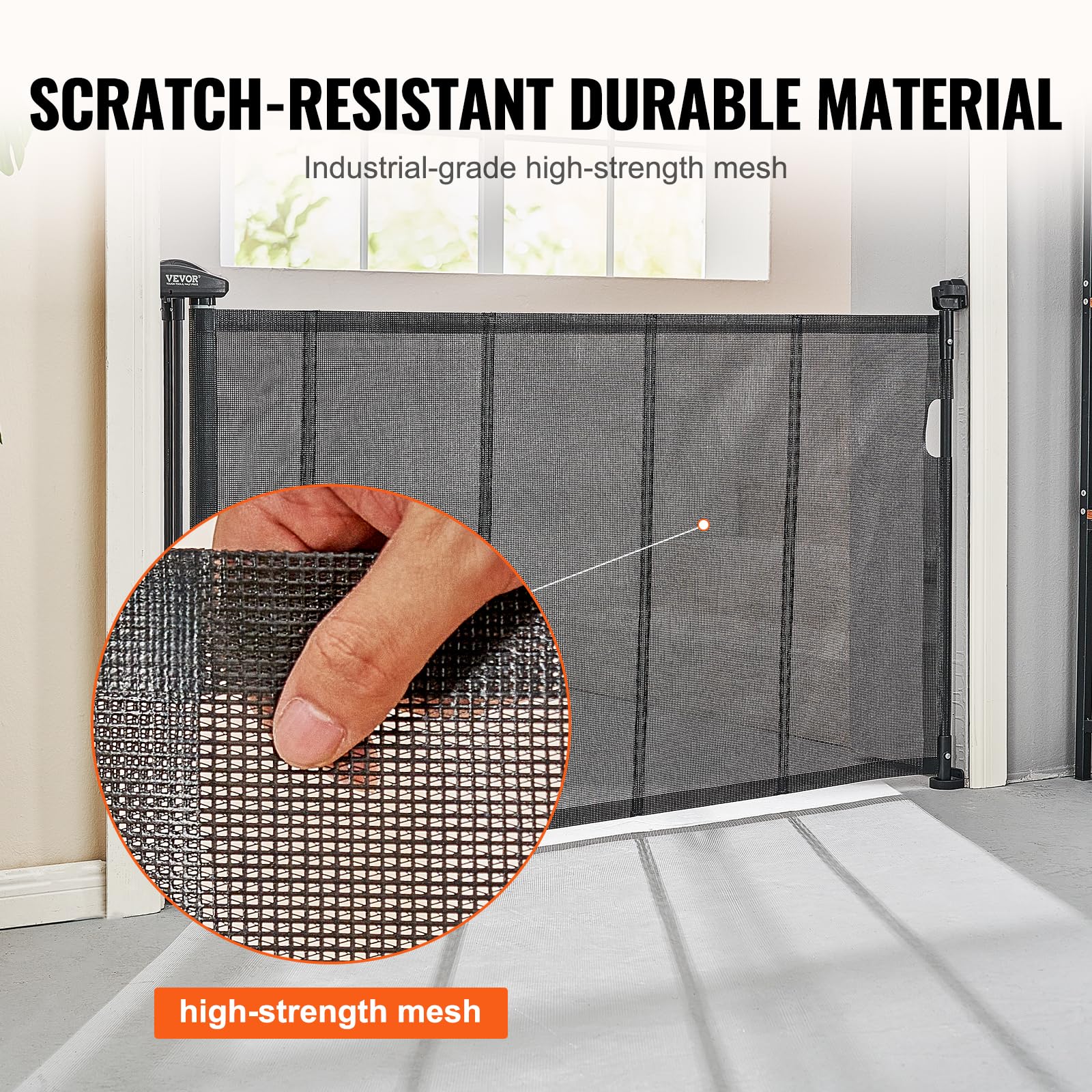 VEVOR Retractable Baby Gates for Stairs, Extends up to 60&quot; Wide, Mesh Dog Gate for The House, 34&quot; Tall Child Safety Gates for Doorways, Hallways, Wide Pet Gate, Cat Gate Indoor & Outdoor, Black