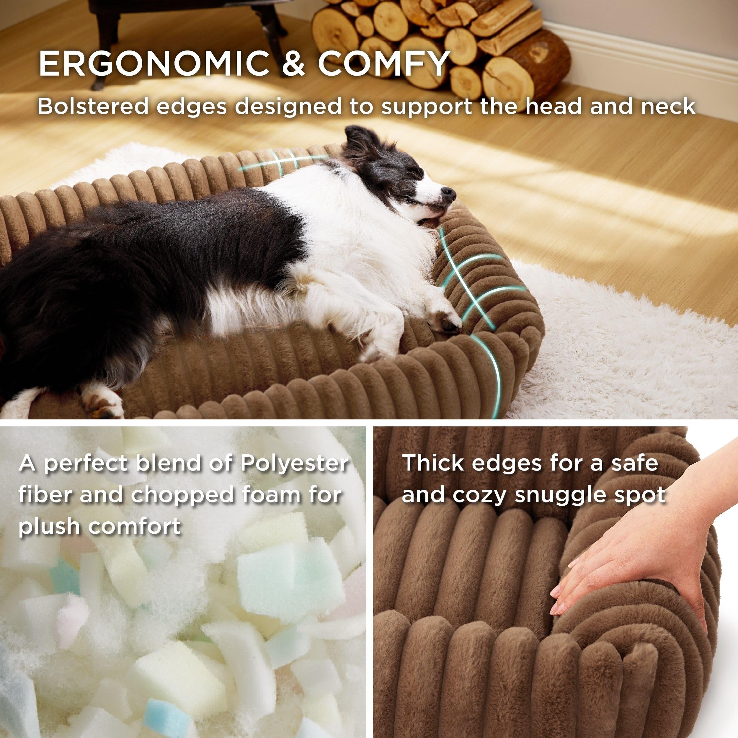 Bedsure Cute Dog Bed For Large Dogs - Washable Furry Puppy Beds, Rectangle Orthopedic Corduroy Fleece Pet Beds With Removable Zi