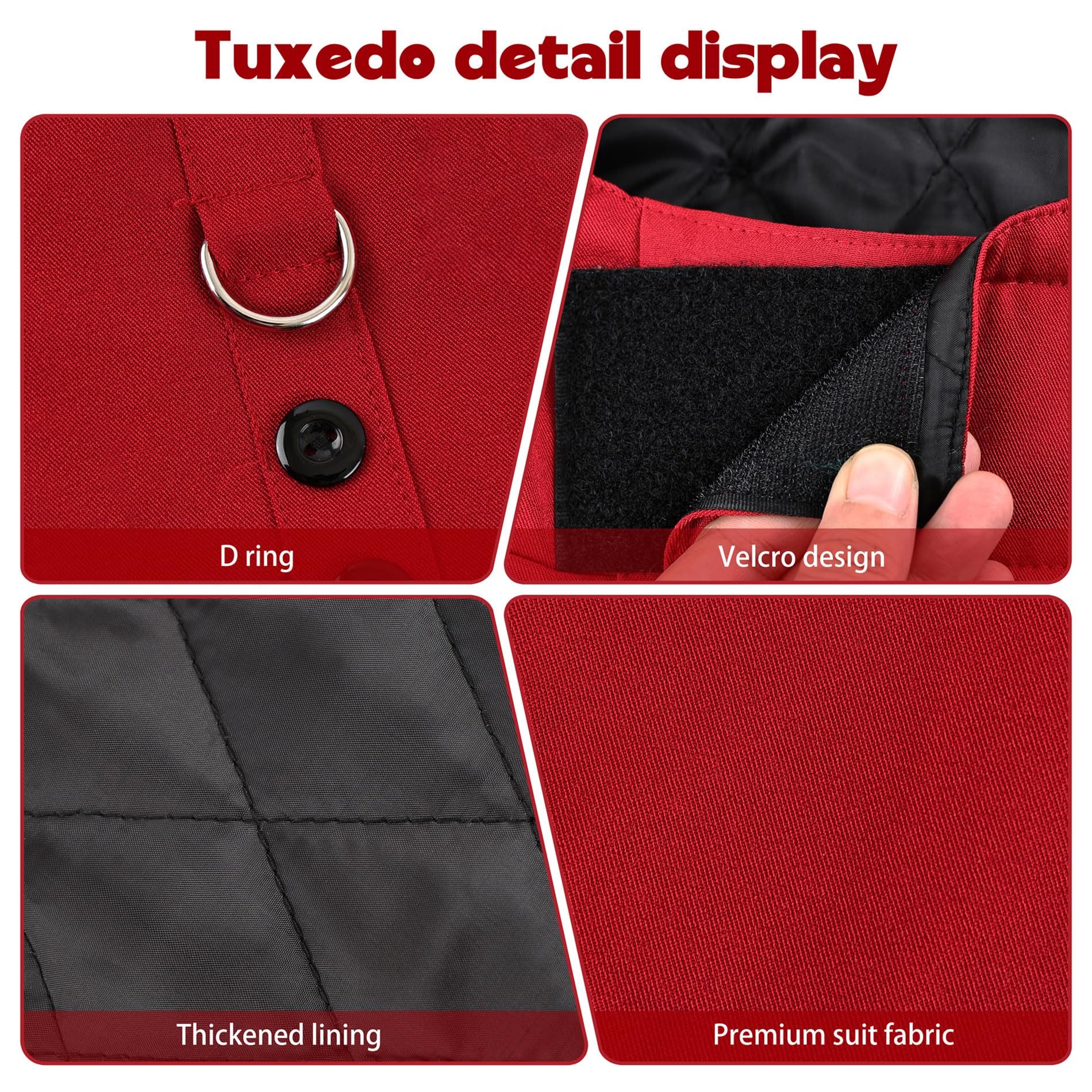Dog Wedding Outfit Stylish Suit Bow Tie Costume Cold Weather Warm Flannel Lining Christmas Party Formal Tuxedo (Burgundy,Xl)