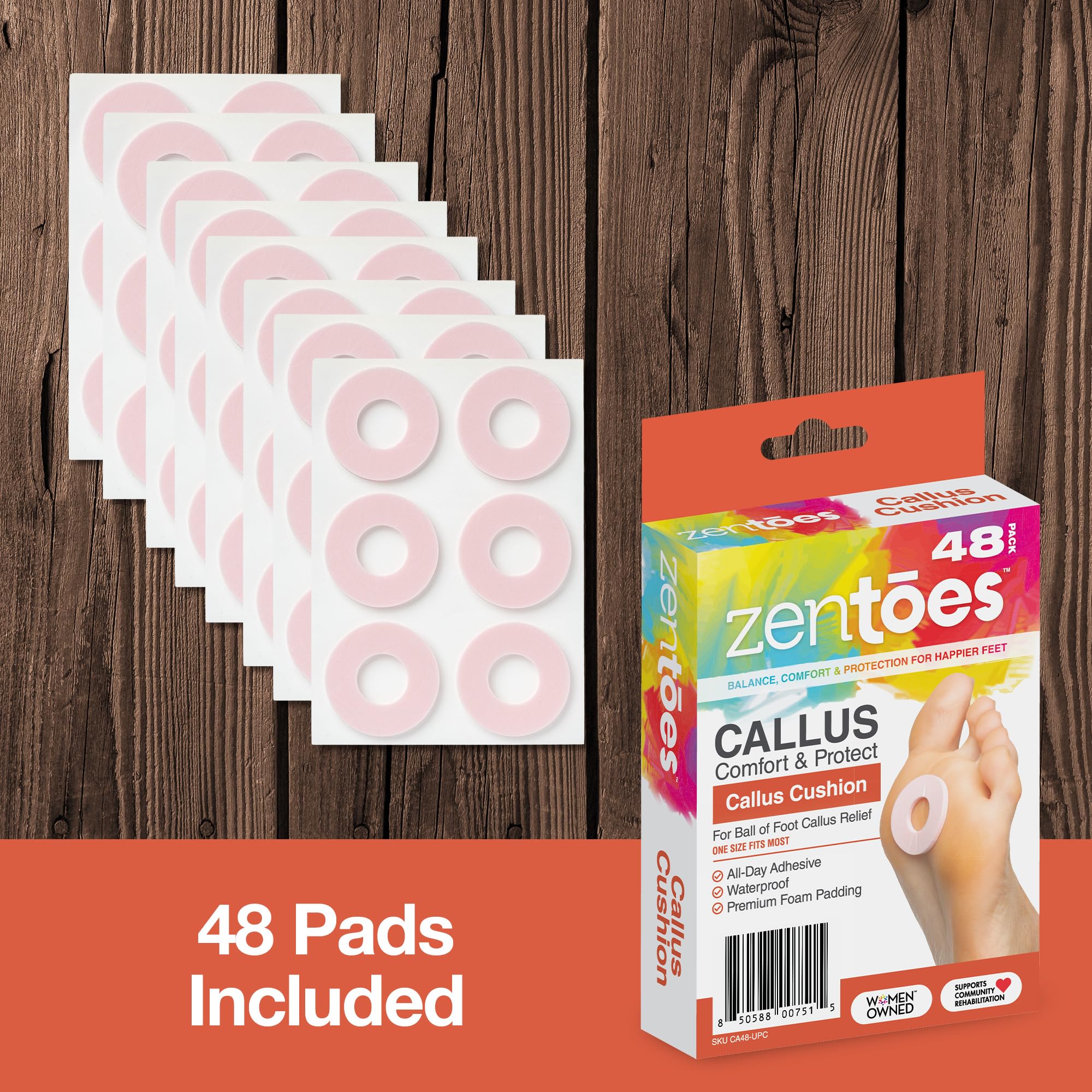 Zentoes Soft Foam Callus Cushions Round Waterproof Pads Toe And Foot Protectors (48 Count)