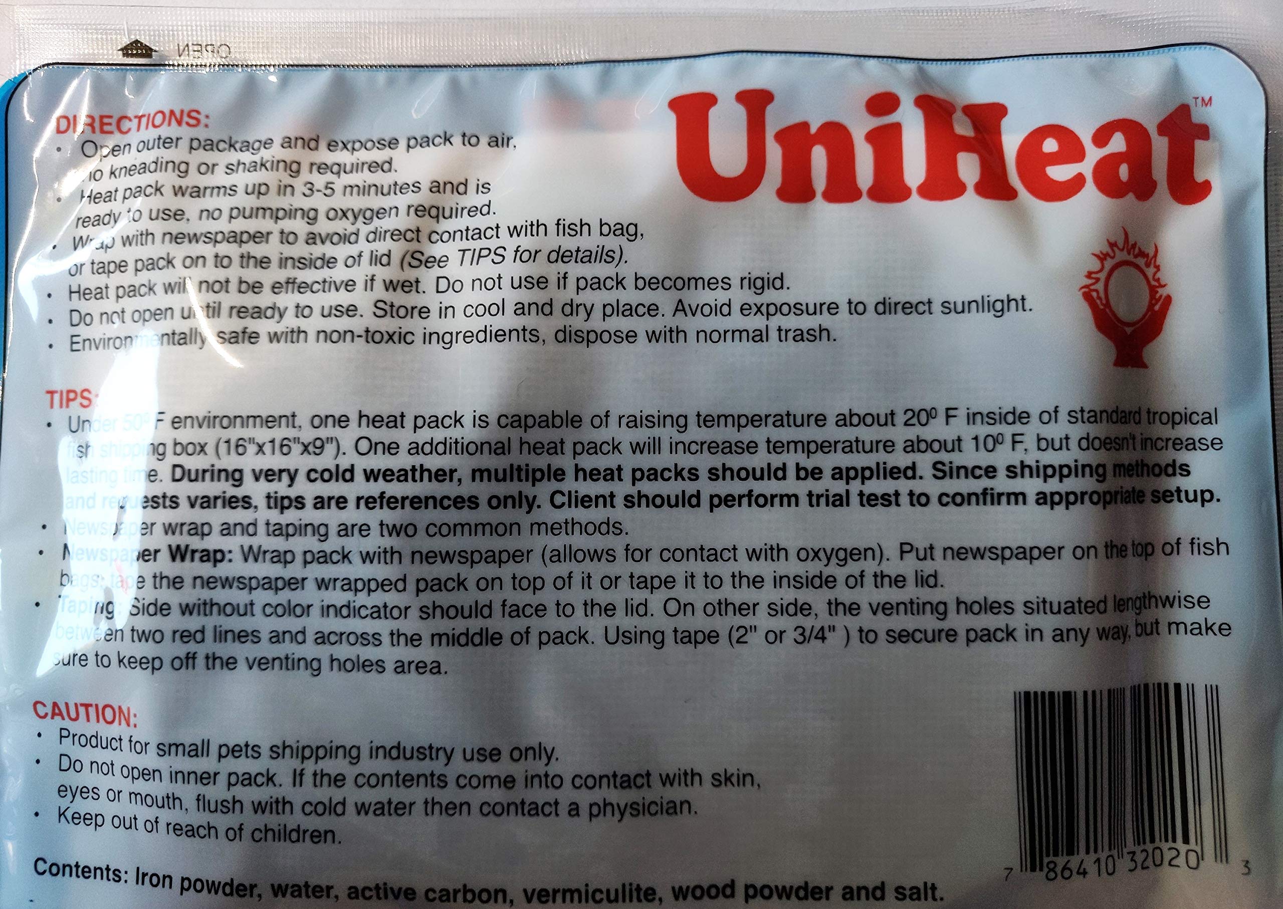 Uniheat Shipping Warmer 20+ Hours, 24 Pack >Plus!< 1-9''X24'' Shipping Bags, 20+ Hour Warmth For Shipping Live Corals, Small Pet