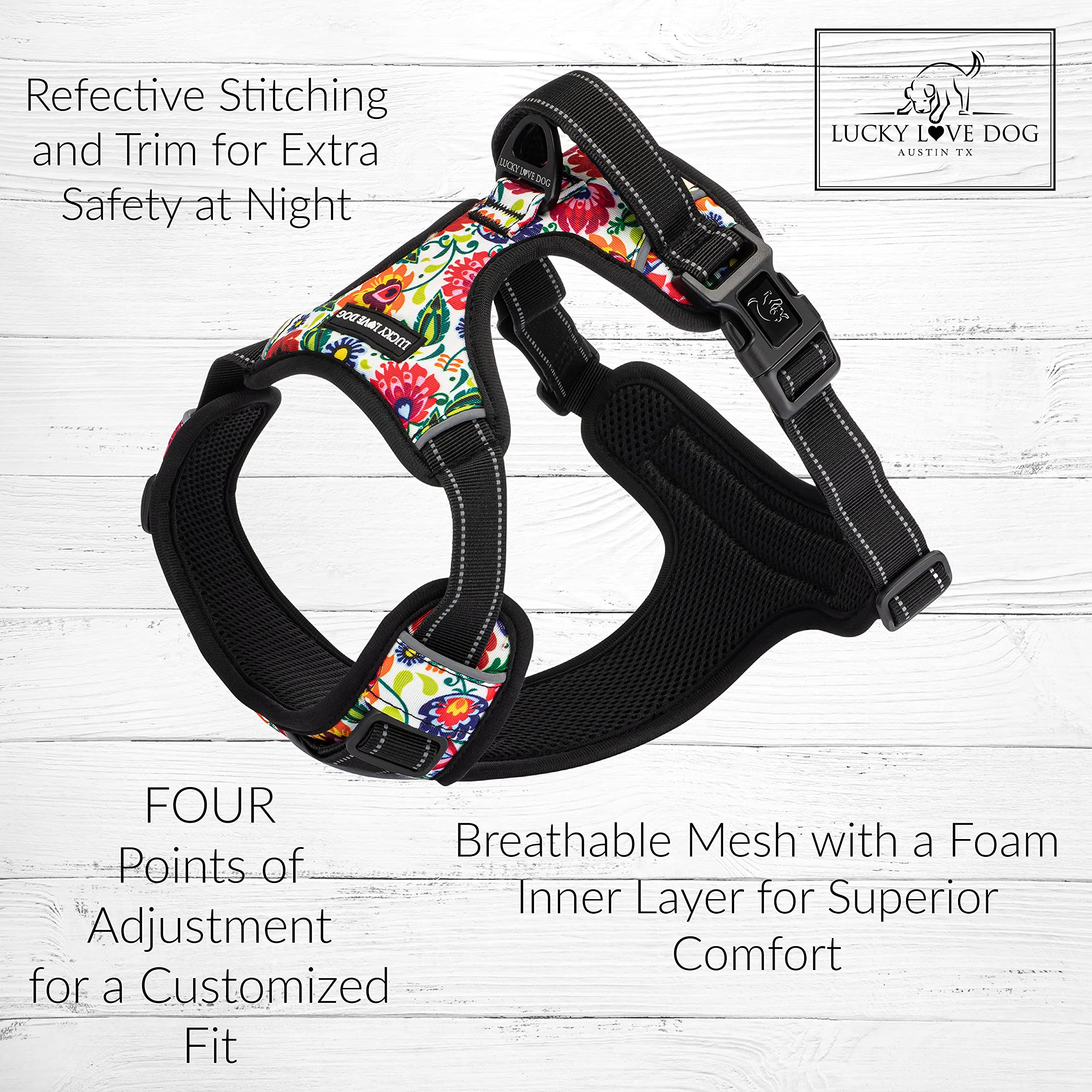 Lucky Love Dog No Pull Dog Harness, Adjustable and Easy to Walk, Cute Patterned Harness for Small Medium Large Male & Female Dog