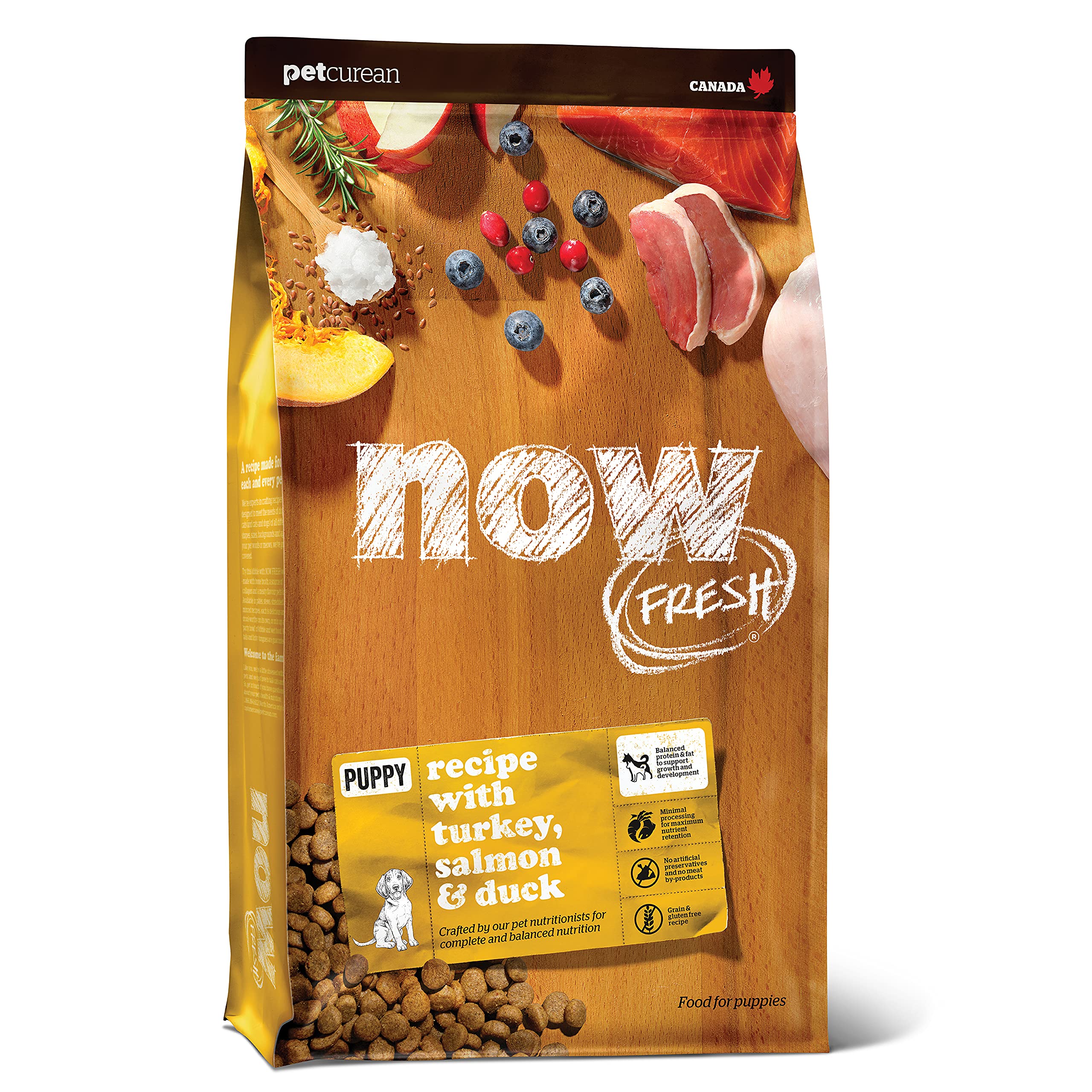 Now Fresh Grain-Free, Dry Dog Food, Real Meat and Fish, Turkey, Salmon and Duck Puppy Recipe, All Breed Size, 3.5 lb Bag