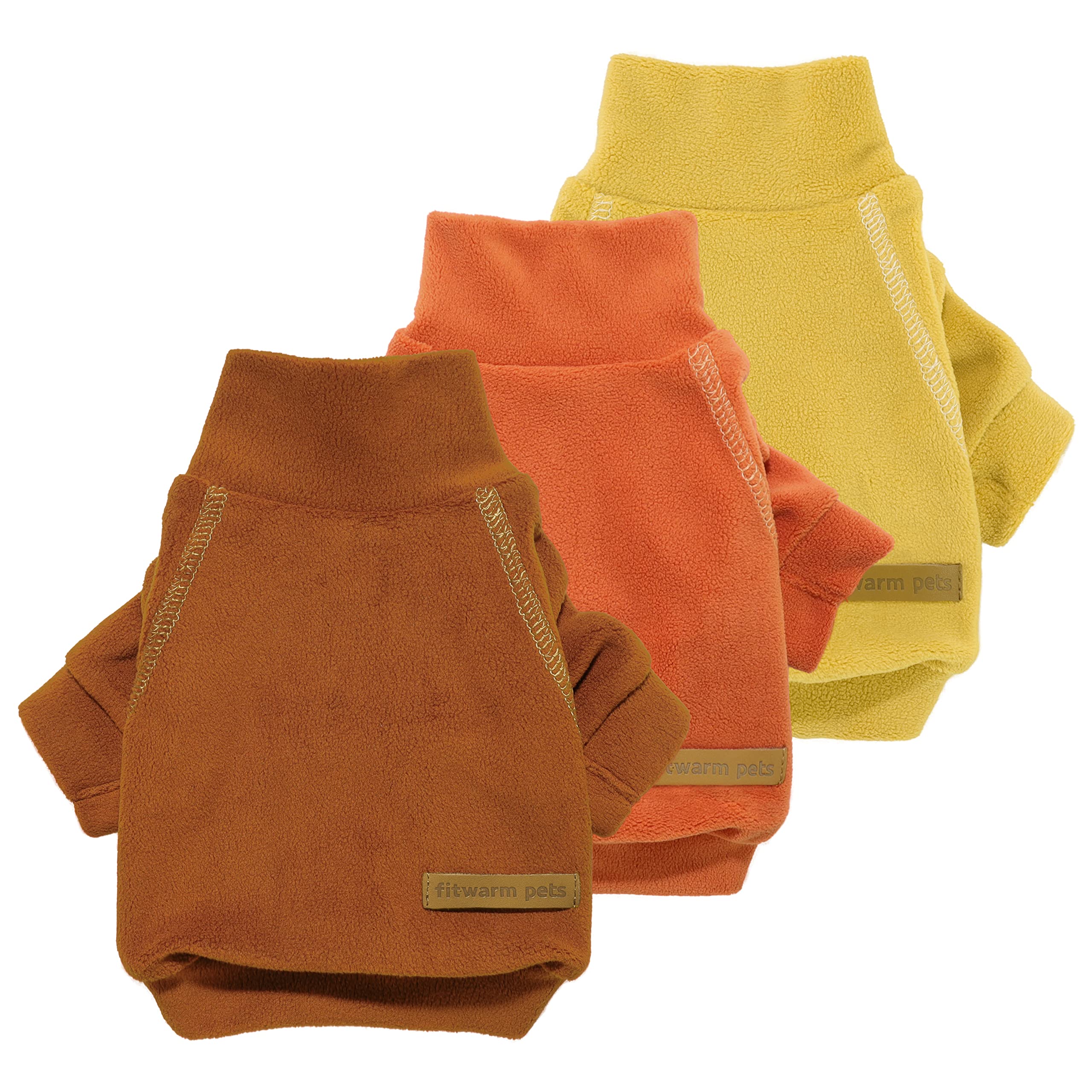 Fitwarm 3 Pack Classic Fleece Dog Sweater, Turtleneck Dog Sweatshirt, Dog Winter Clothes For Small Dogs Boy Girl, Pet Pullover Jumper, Cat Apparel, Orange, Yellow, Coffee, Large