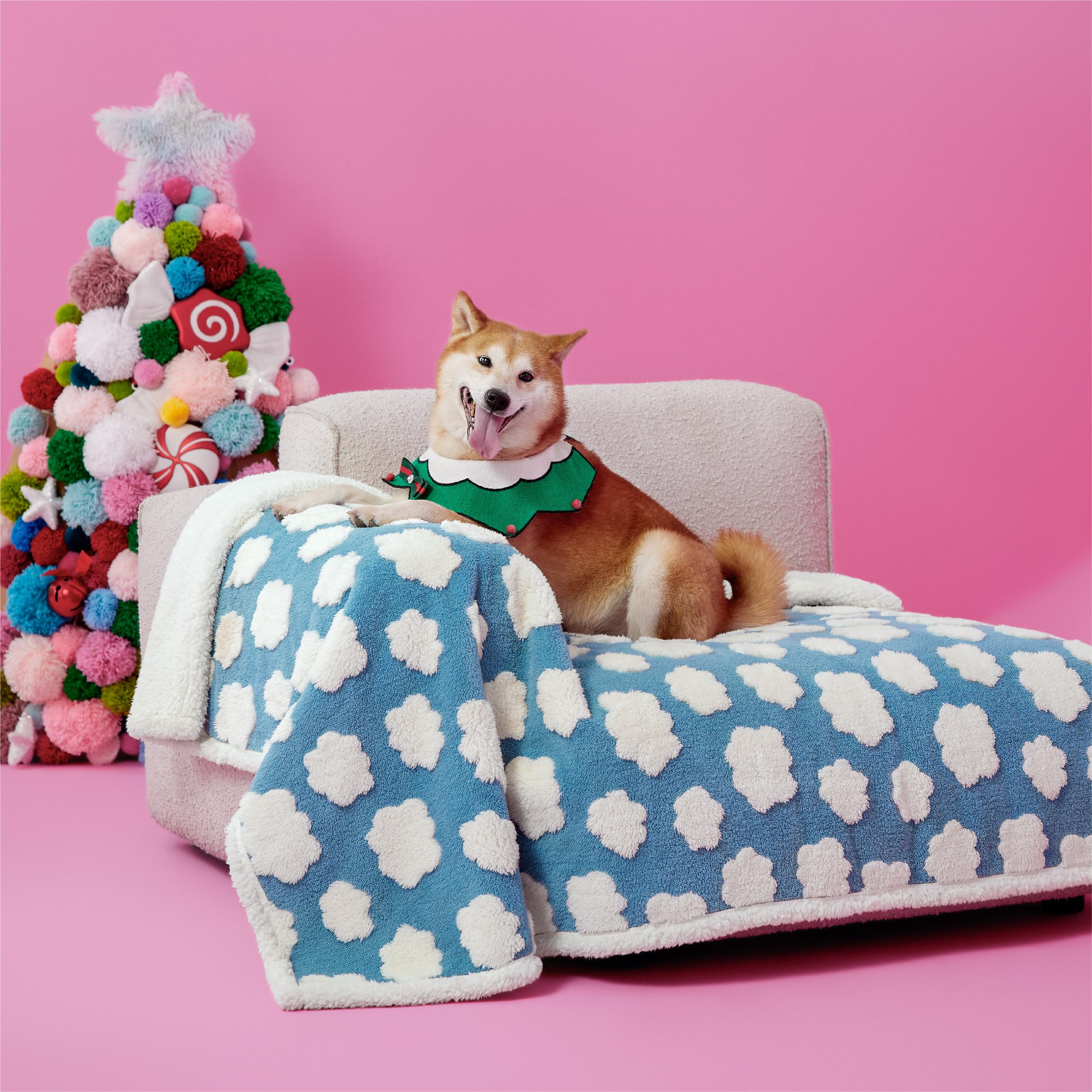 Lesure Waterproof Dog Blanket For Large Dogs - Washable Double Sided Dog Blankets With Warm Jacquard Shag And Soft Sherpa Fleece, Pet Cat Blanket For Couch Protection, 3D Textured Cloud, Blue