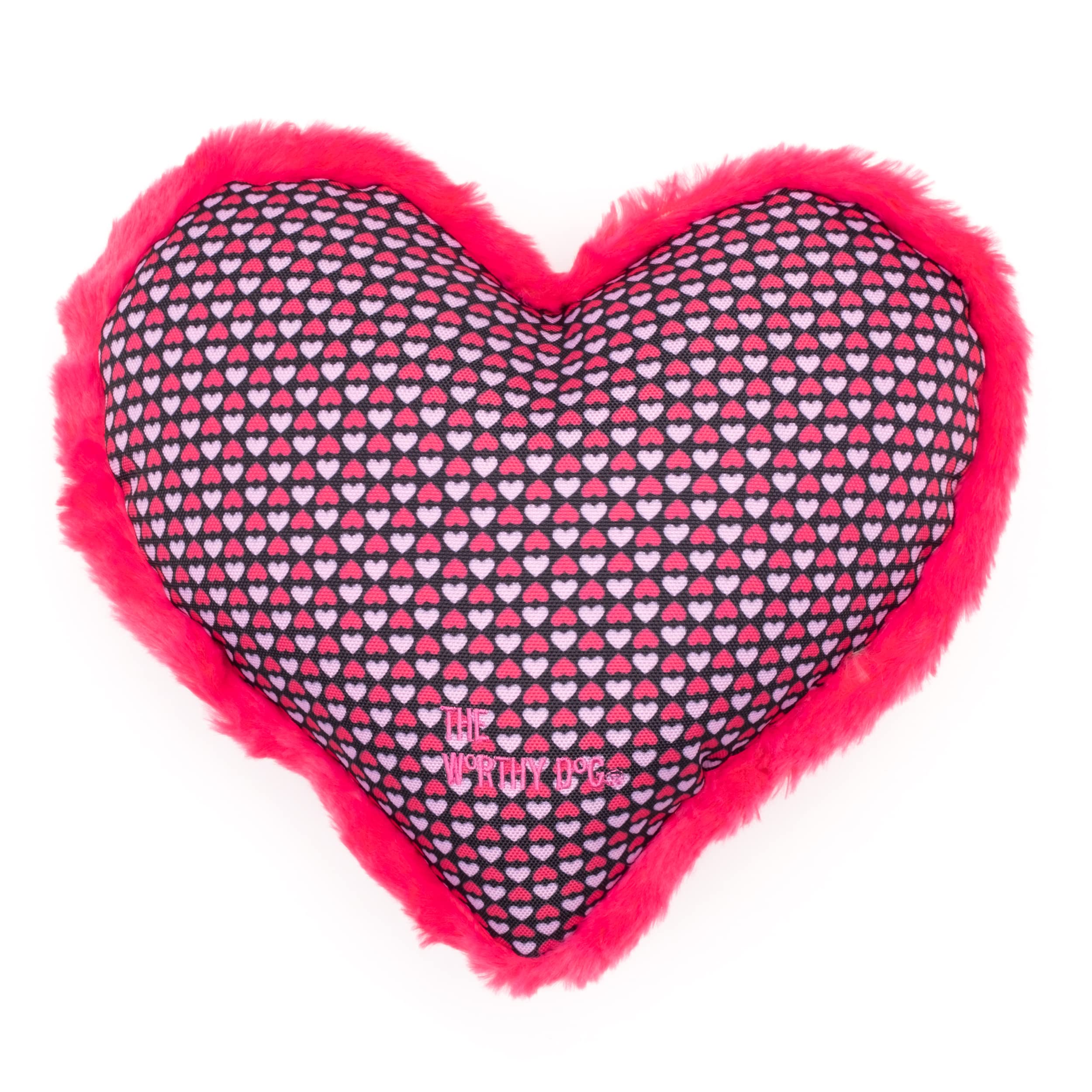 The Worthy Dog Tough Chews Me Heart Toy Pink/Red, Fun Indoor/Outdoor Fetch Play With Multiple Squeakers For Dogs Durable Material For Active Dogs - Small