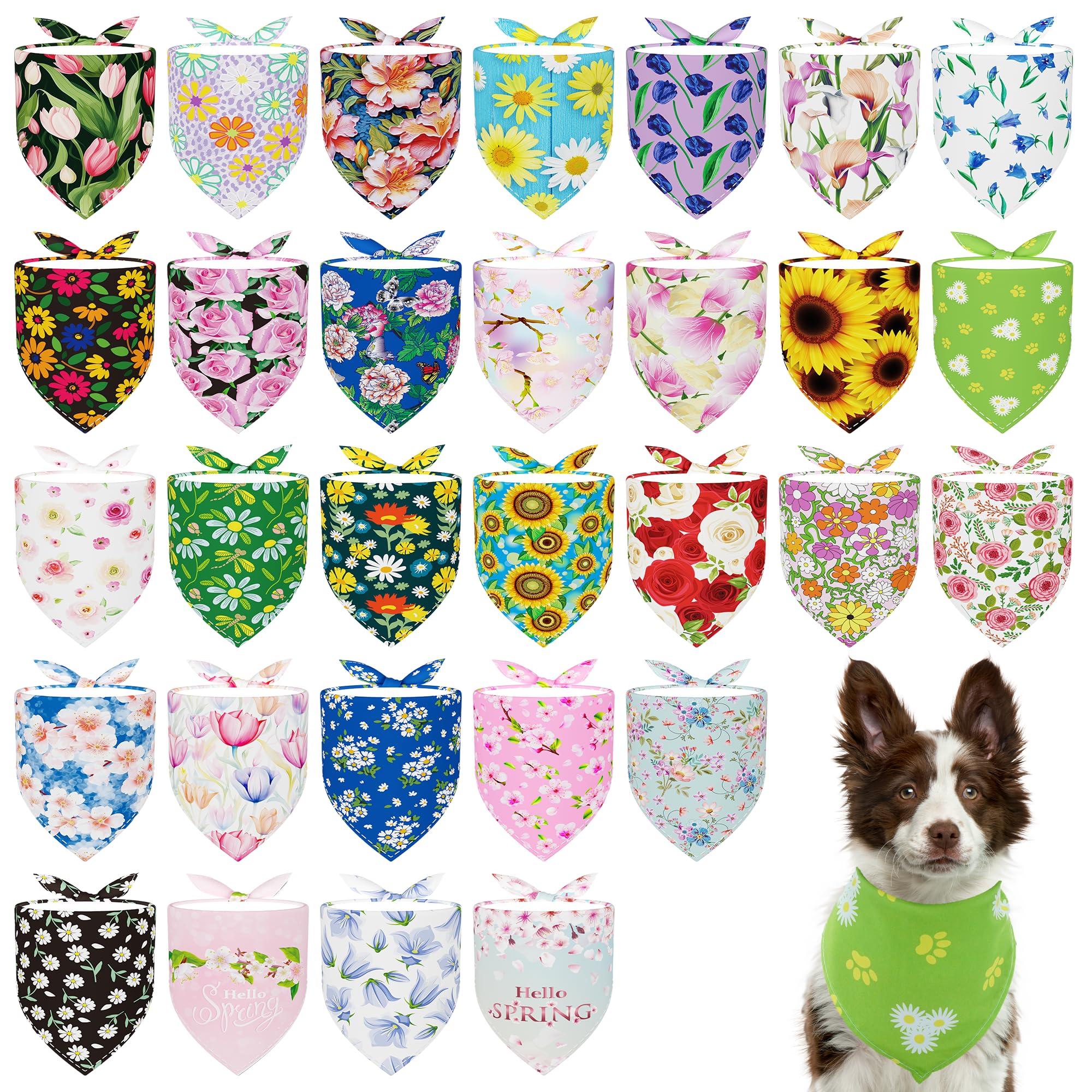 Pai Sence Spring Dog Bandanas Bulk for Large Dogs 30 Pack Adjustable Polyester Dog Bandanas Extra Large 33 Inch XL Spring Scarve