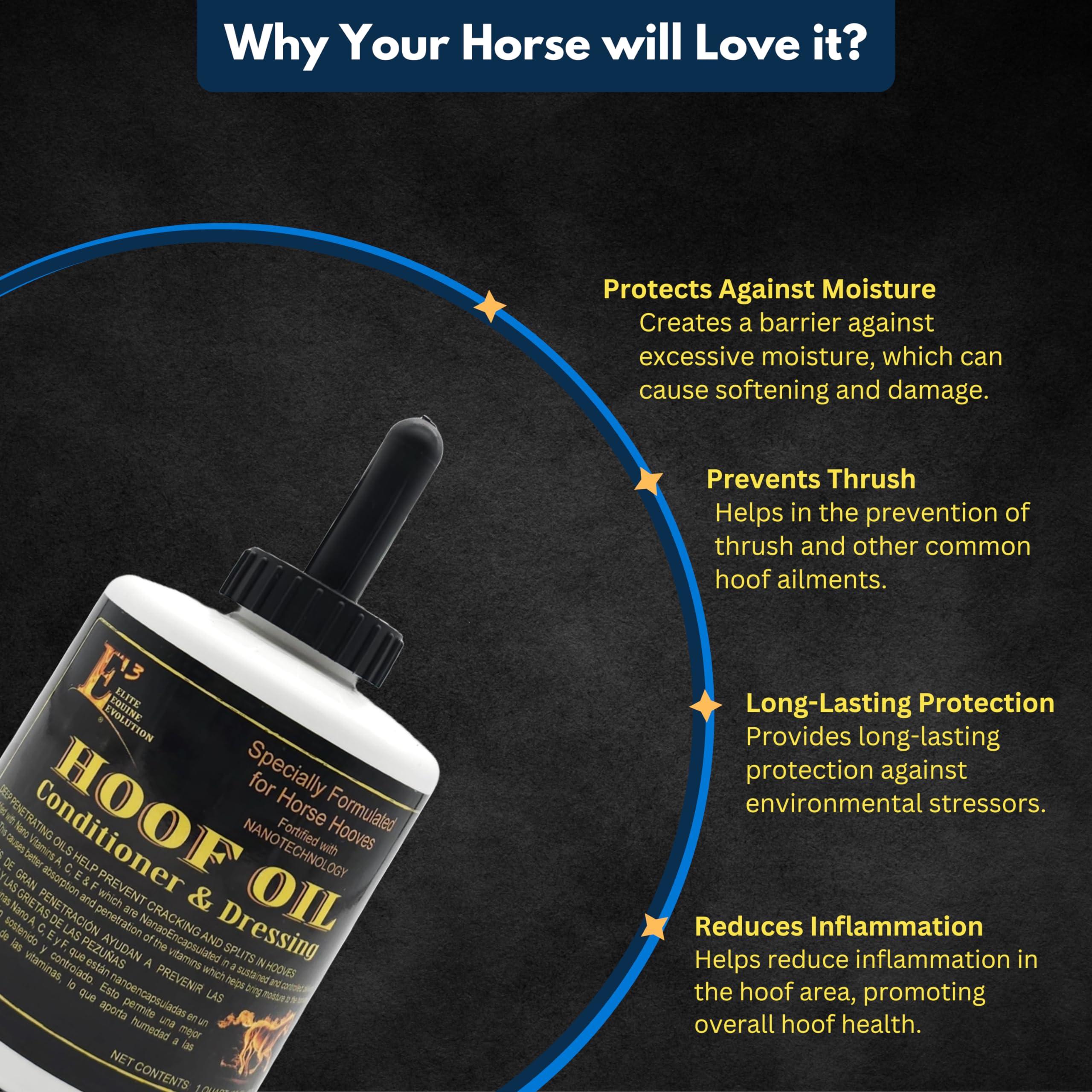 E3 Hoof Conditioner & Dressing Oil 32 Oz, Expert Formula For Nourishing & Protecting Horse Hooves, Deep Conditioning For Elastic