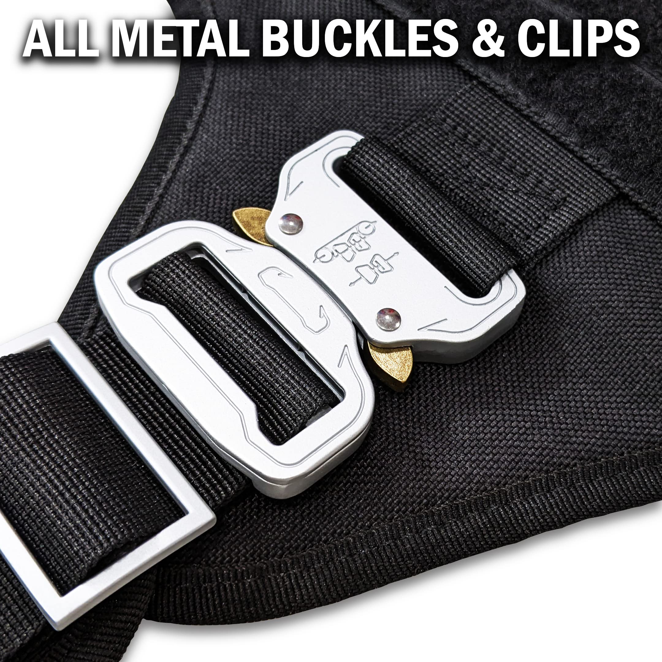 Tactical Dog Harness For Large Dogs With 4 Metal Buckles, Waterproof; Military Grade Dog Vest, Stop Pulls, Does Not Choke Neck A