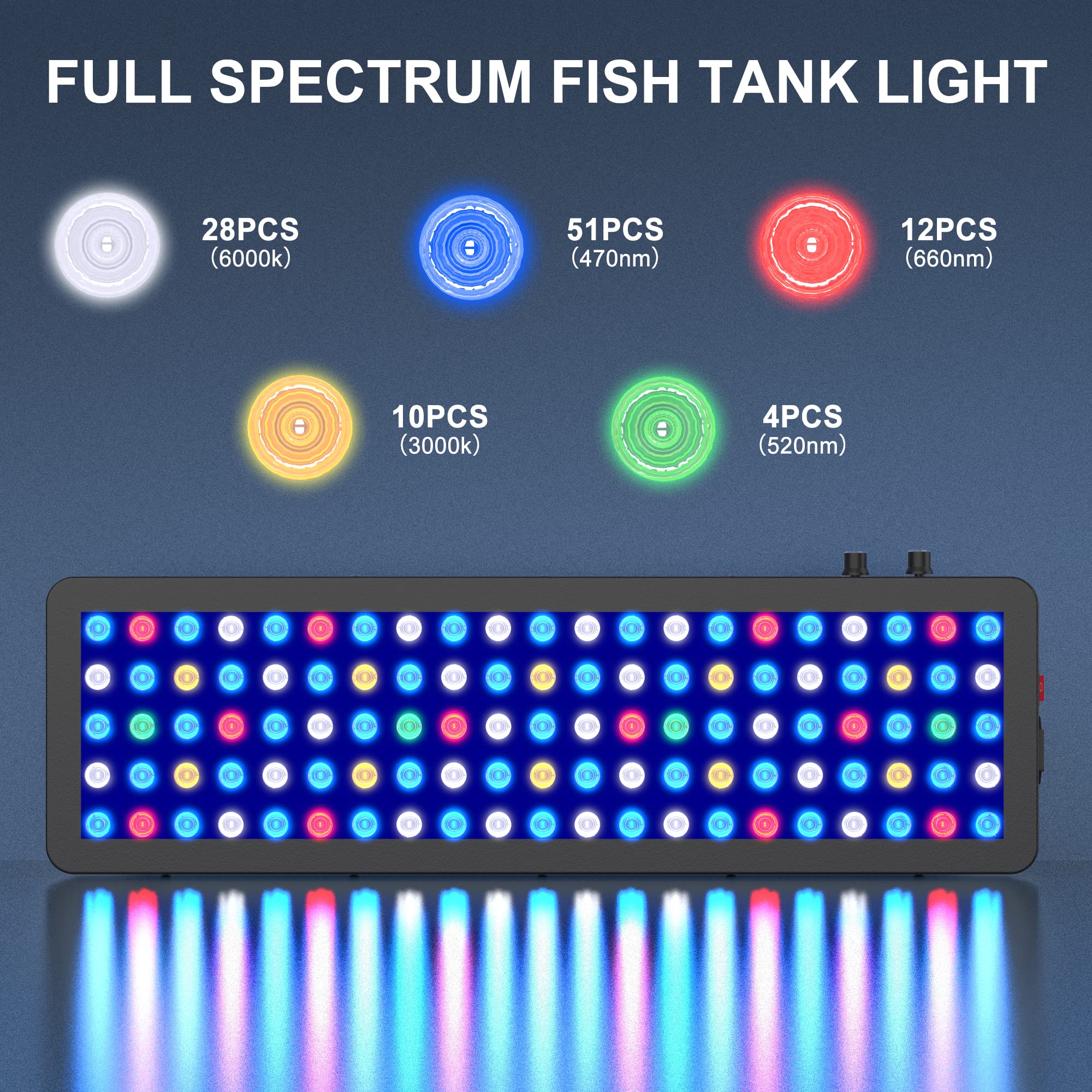WILLS Full Spectrum Aquarium Light, Reef Lights for Coral with Dual Dimmable Channels, 105 Premium SMD Chips, Daisy Chain Design