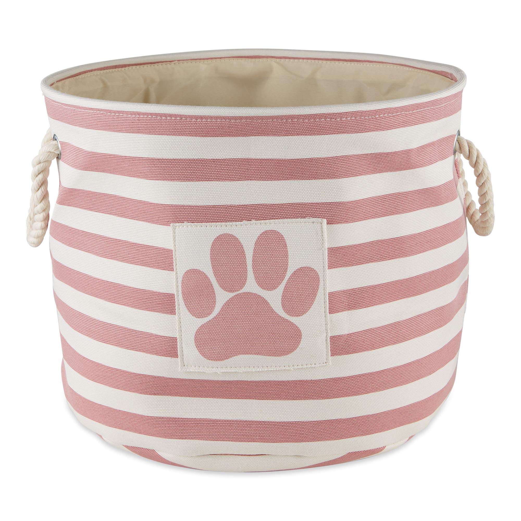 Bone Dry Pet Storage Collection Striped Paw Patch Bin, Rose, Small Round