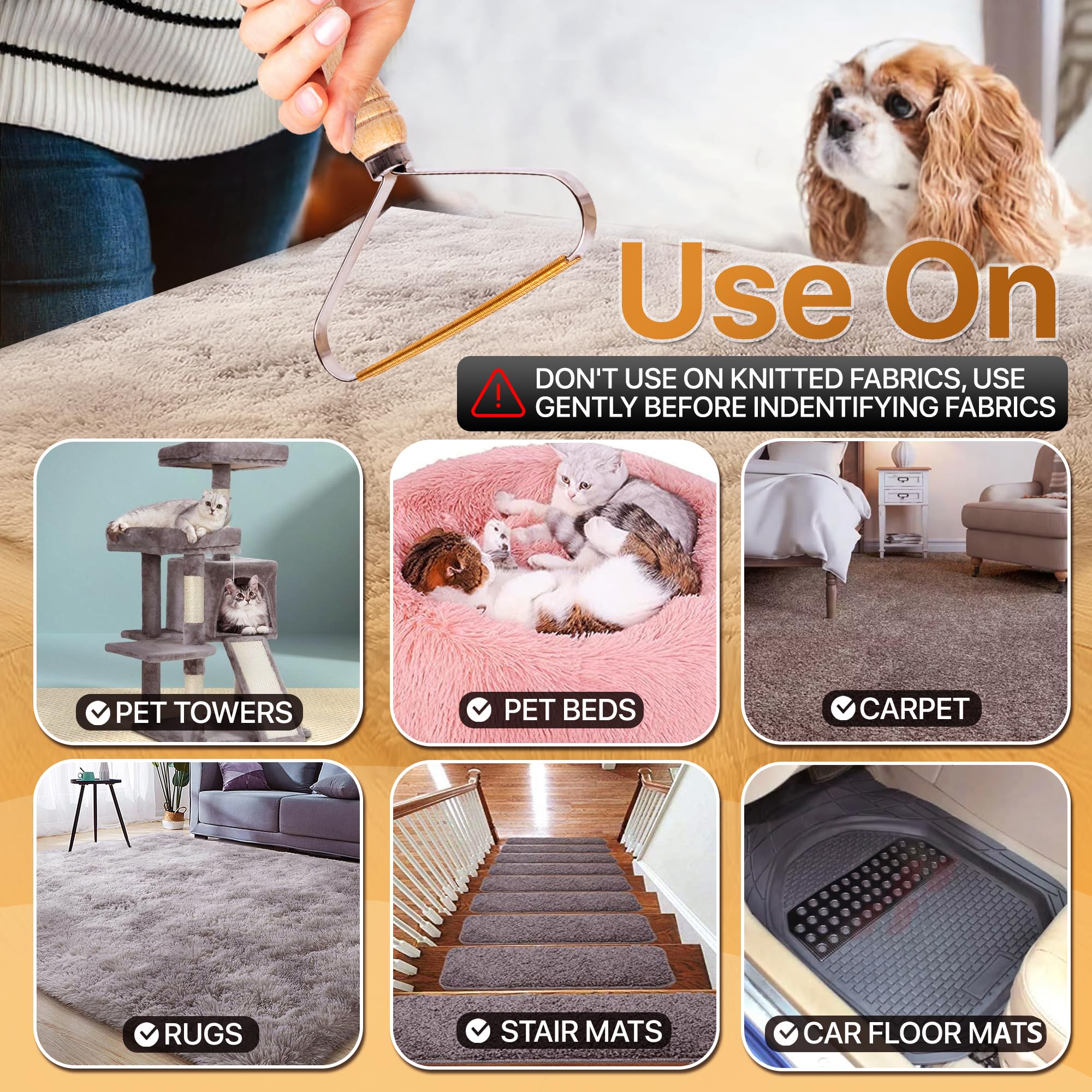 2-Pack Pet Hair Removal Tool - Carpet Rake and Squeegee for Pet Hair Remover Tool - Lint Remover and Hair Scraper for Couch - Ea