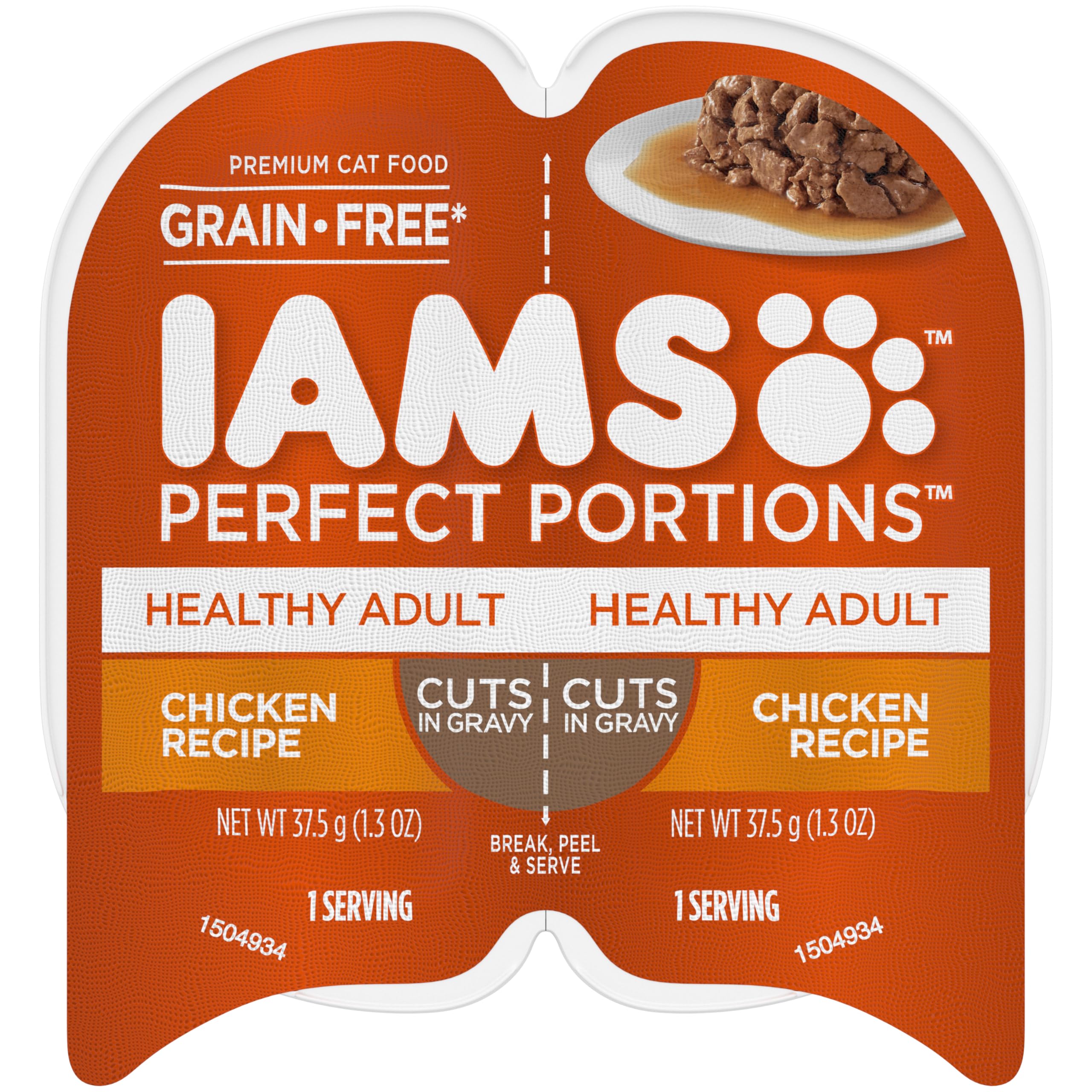 IAMS Perfect Portions Healthy Adult Wet Cat Food Cuts in Gravy Chicken Recipe, 2.6 oz. Easy Peel Twin-Pack Trays (24 Count, 48 S