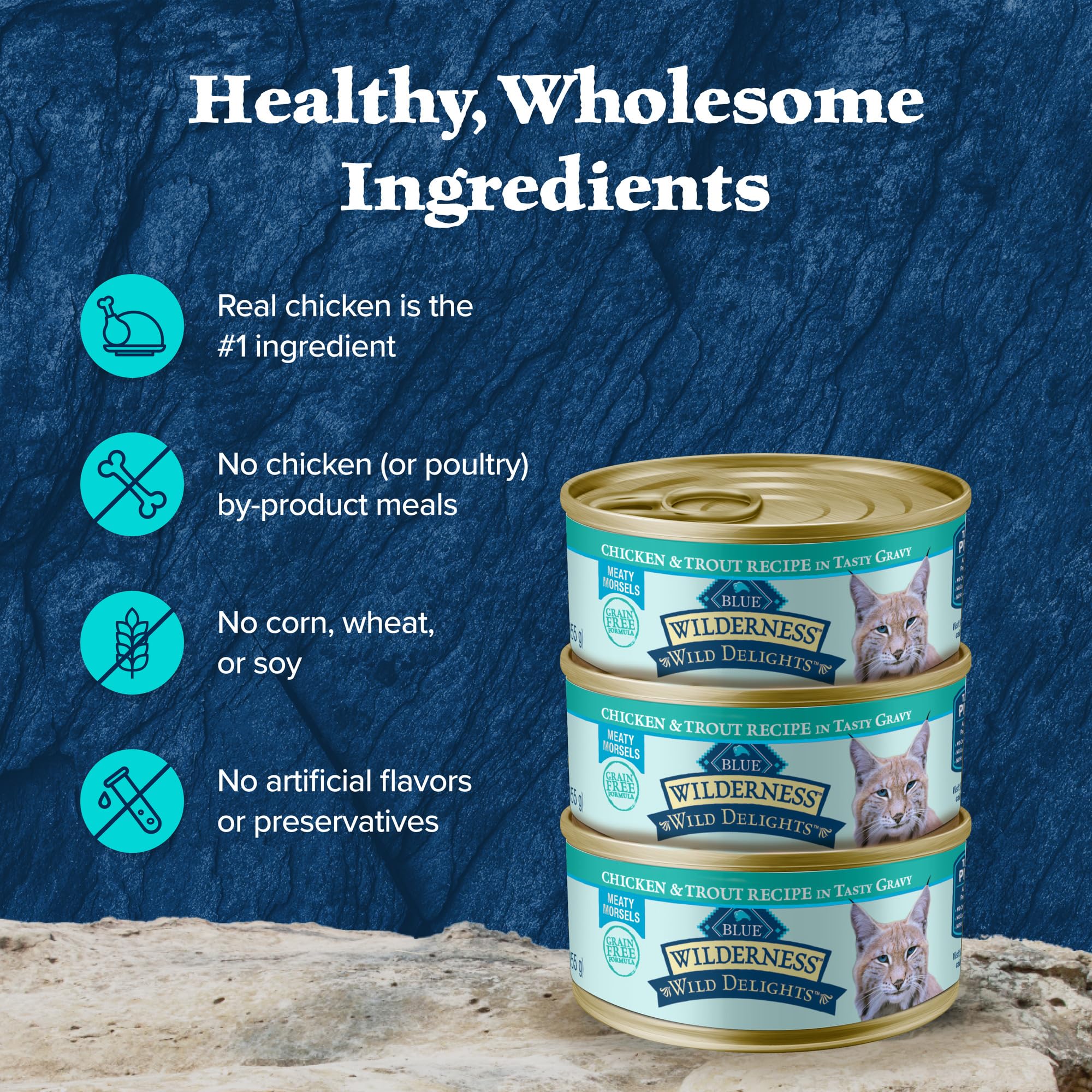 Blue Buffalo Wilderness Wild Delights Meaty Morsels Wet Cat Food, High-Protein & Grain-Free, Made with Natural Ingredients, Chic