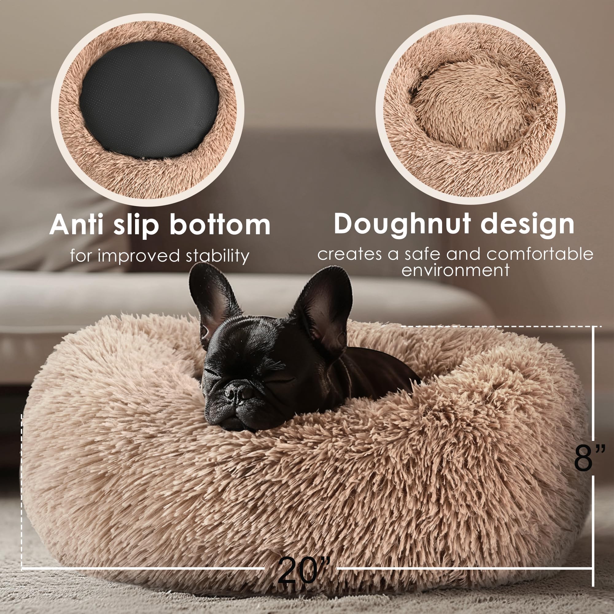 Hoewina Dog & Cat Bed For Indoor Cats, 20In Calming Donut Bed For Puppy And Kitten, Washable Round Fluffy Pet Bed For Small Medi