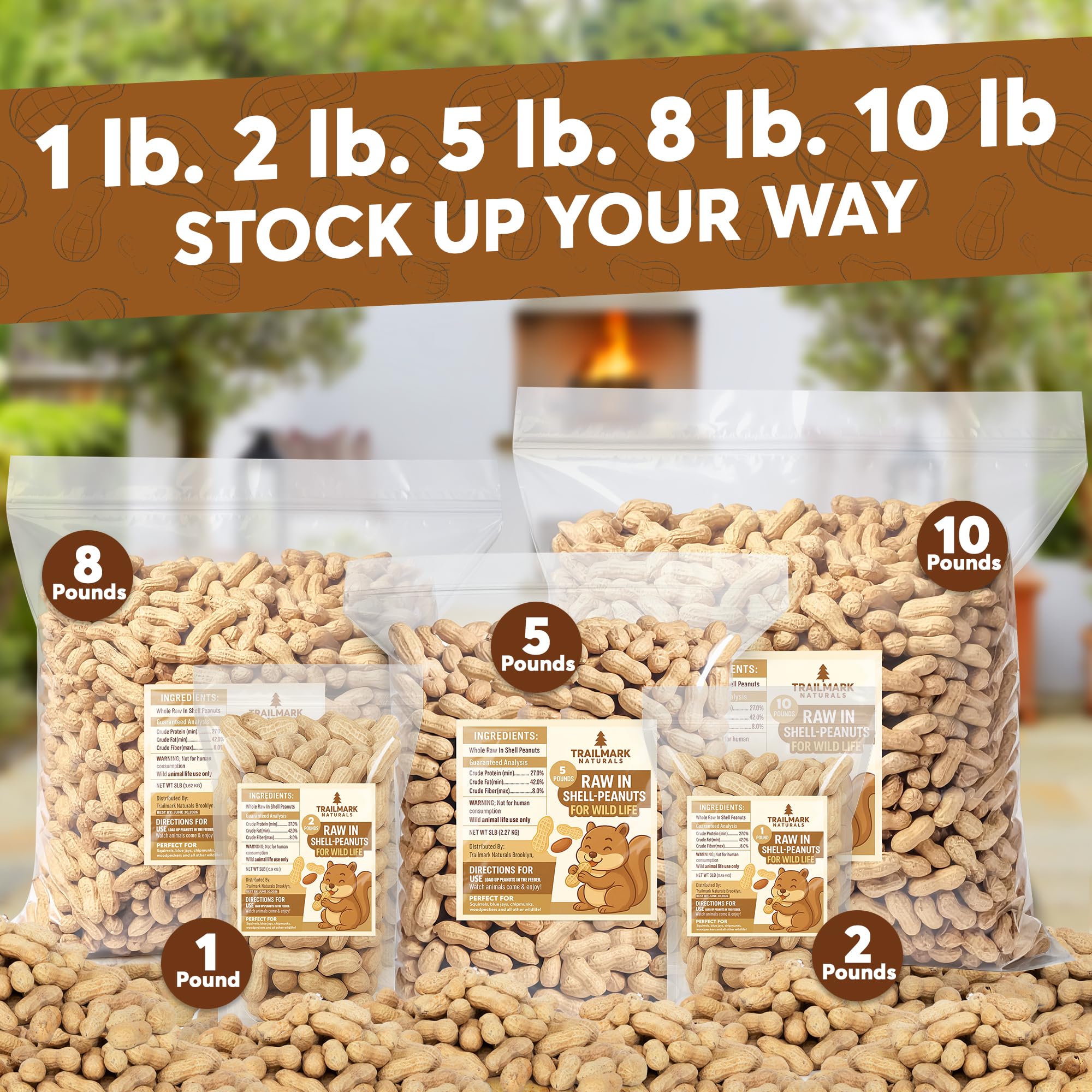 Trailmark Naturals - 8 LB - Raw Peanuts For Squirrels, Raw In Shell Peanuts For Birds and Wildlife- Squirrel Food, Wild Bird See