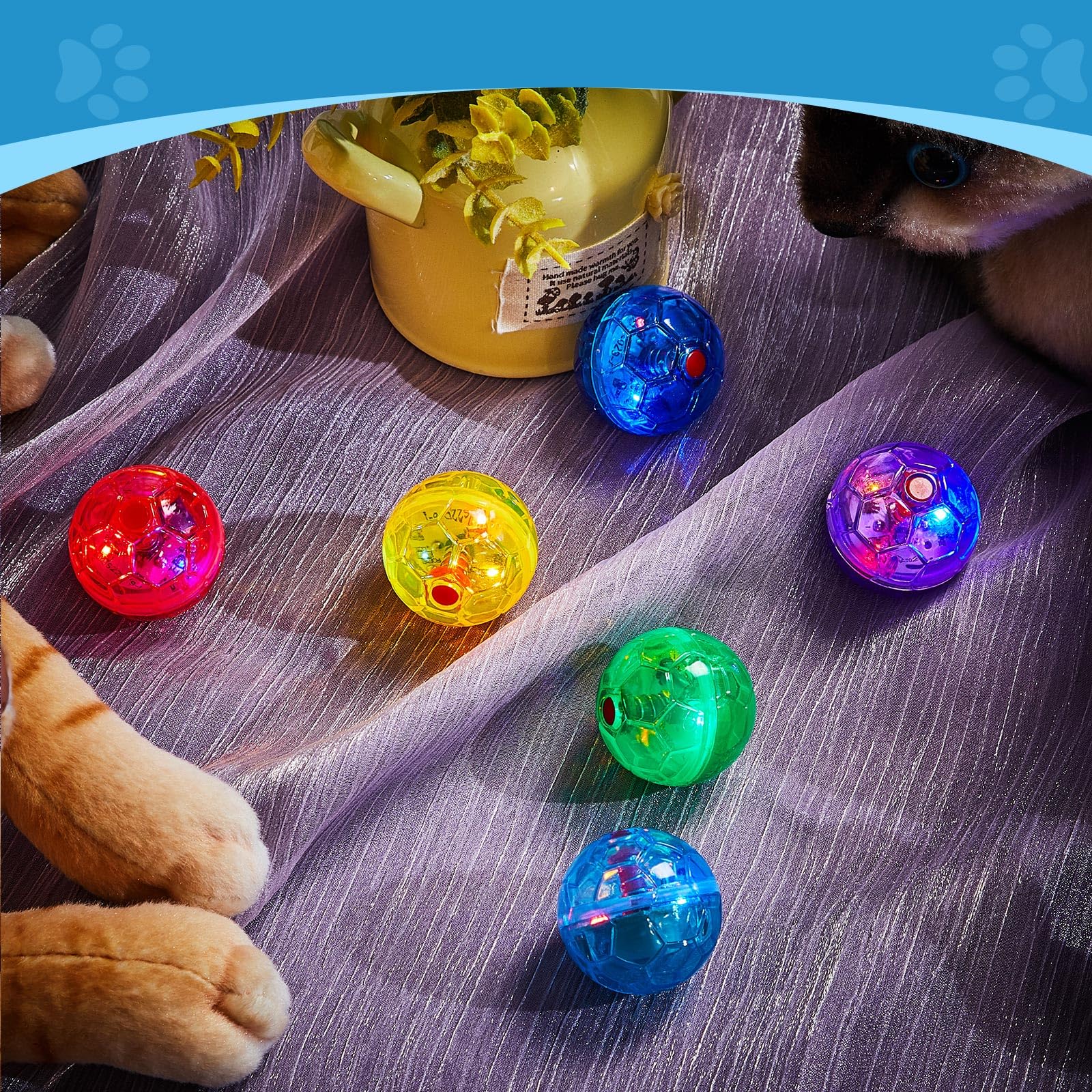 Sratte 6 Pieces Ghost Hunting Cat Ball Activated Cat Toy Motion Led Light Pet Balls Motion Dog Interactive Toys Pet Glowing Mini