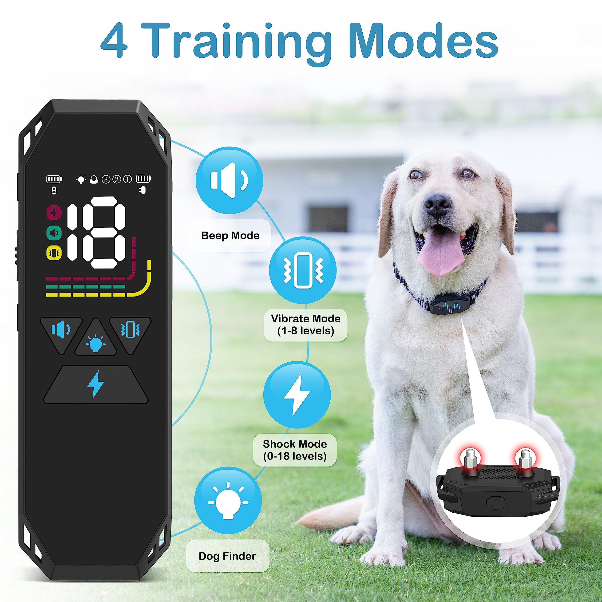 Dog Training Collar, Dog Shock Collar With Remote, 2500Ft And 4 Training Modes Beep,Vibration,Electric Shock,Rechargeable Ip67 Waterproof For All Breeds