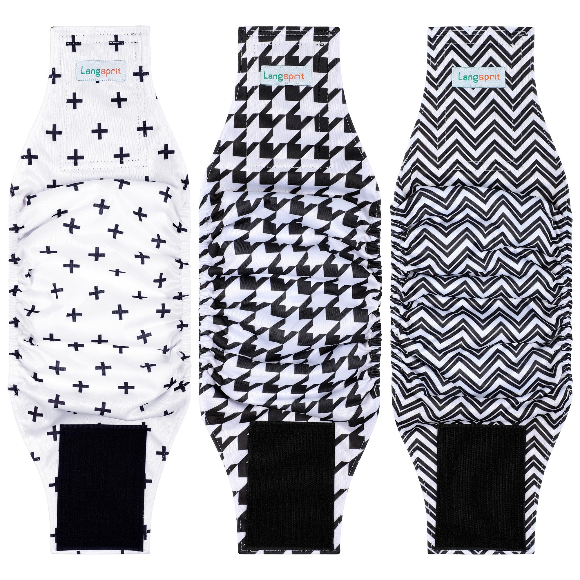 Langsprit Male Belly Bands for Dogs (Pack of 3) - High Absorbing Dog Wraps Male Washable - Reusable Dog Diapers M -Like New