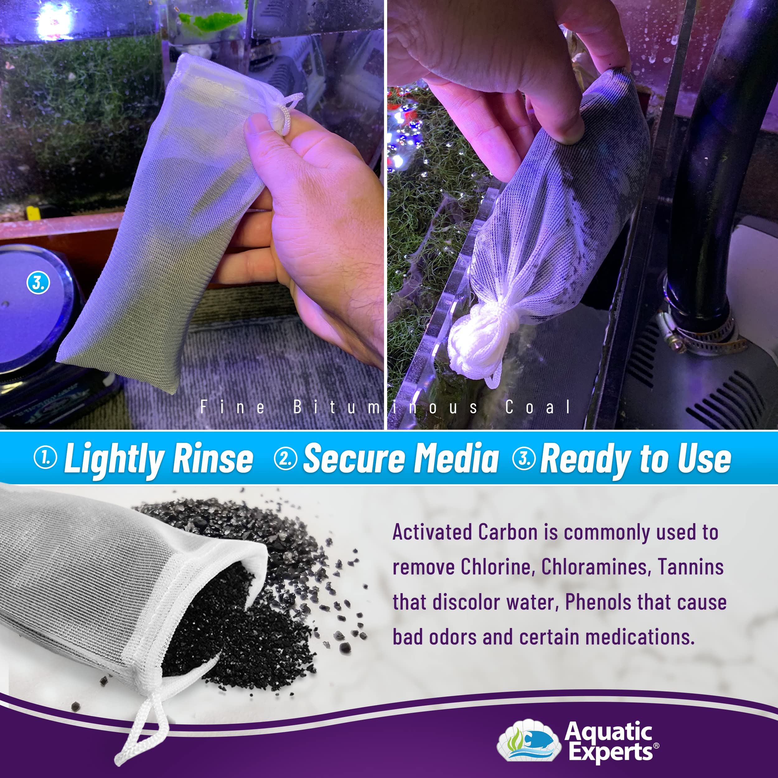 Premium Activated Carbon - Aquarium Carbon Media - Charcoal For Fish Tanks - Aquarium Filter Charcoal Media (Granulated, 3 Lbs With Fine Mesh Bag)