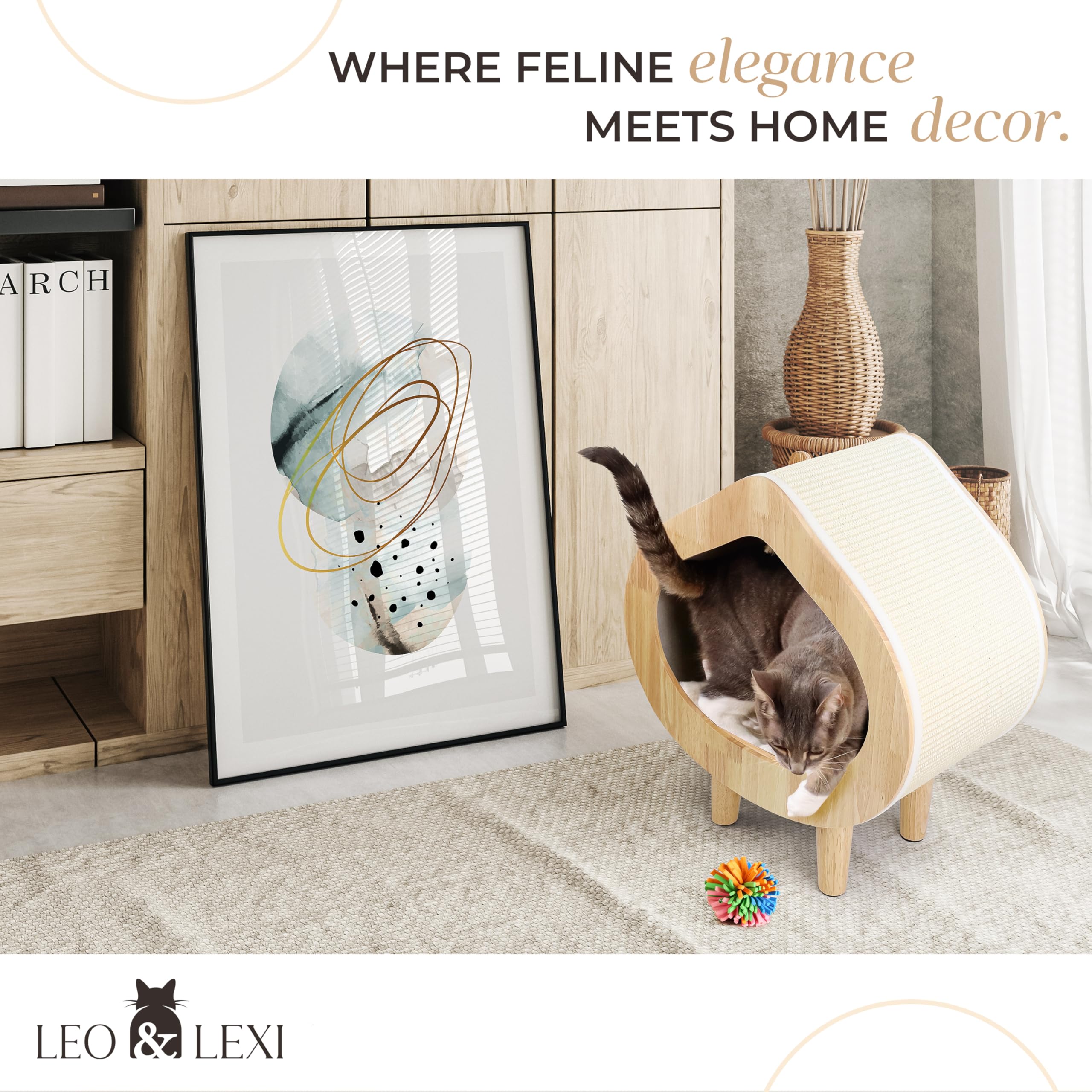 Unique Modern Cat Bed For Indoor Cats, House With Scratching Wall, Cozy Cave For Hideout, Cute Kitty Condo For Sleeping, Luxury