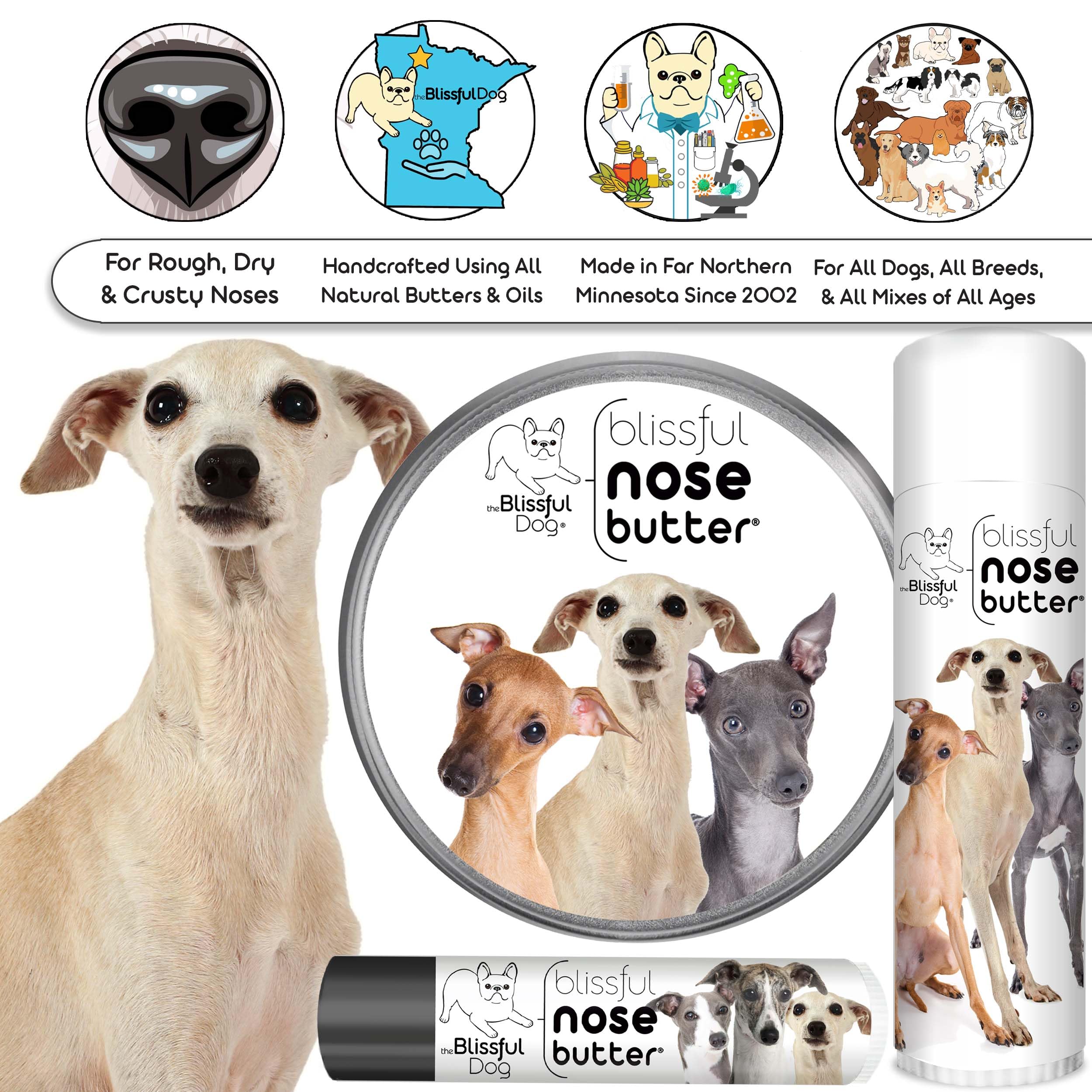 The Blissful Dog Italian Greyhound Unscented Nose Butter - Dog Nose Butter, 4 Ounce