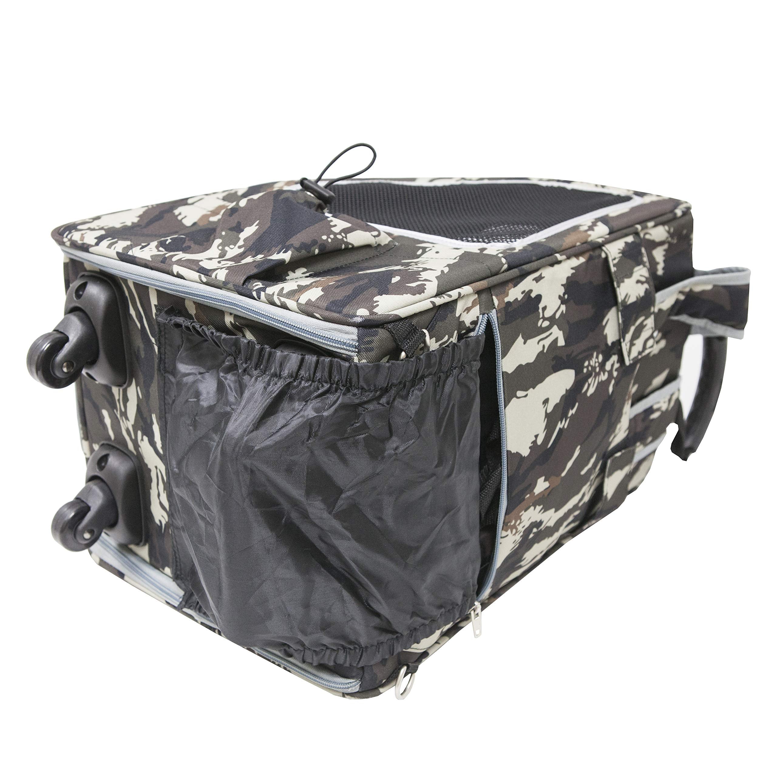 Petique 5-In-1 Complete Travel System With Pet Carrier And Pet Stroller, Stainless Steel Shock Absorption Bike Tires, Sturdy, Lightweight, Large Storage Basket, Supports Pets Up To 25Lbs - Army Camo