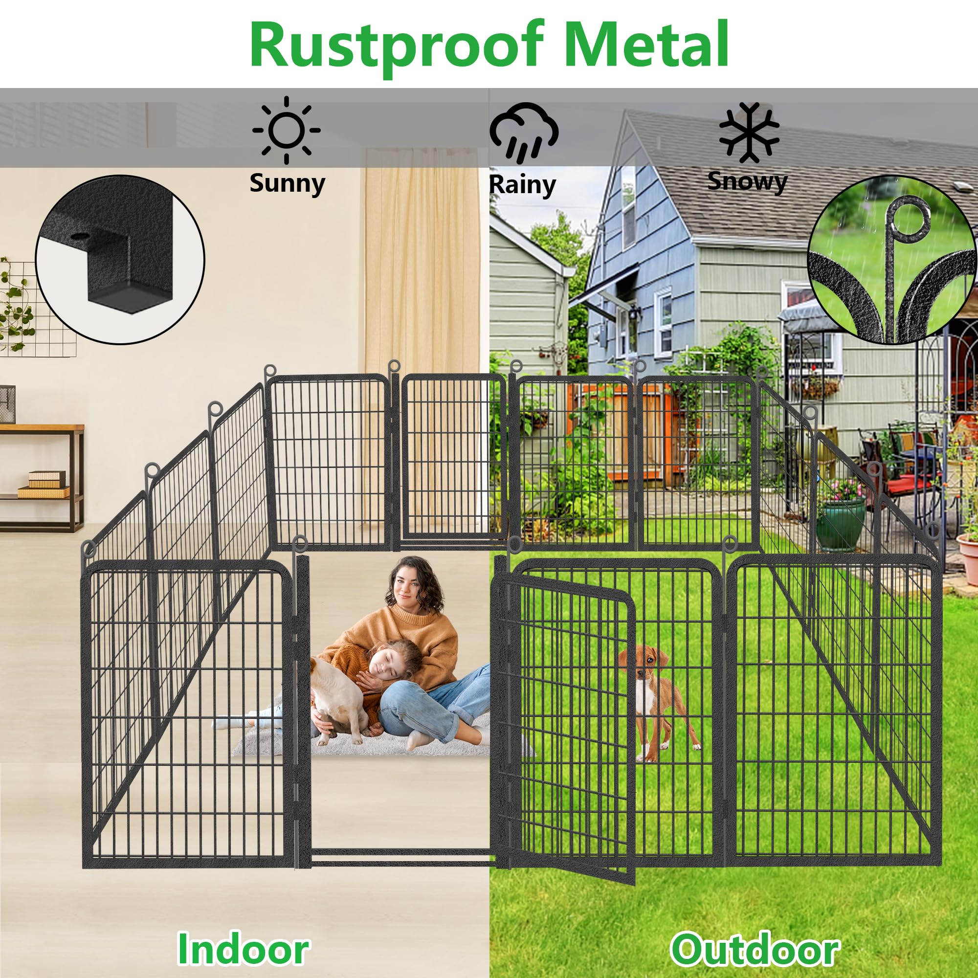 Jhsomdr Dog Playpen Outdoor With Low Threshold Full Gate, 40'' Height 14 Panels Large Dog Pen Dog Fence Outdoor For Yard, Heavy