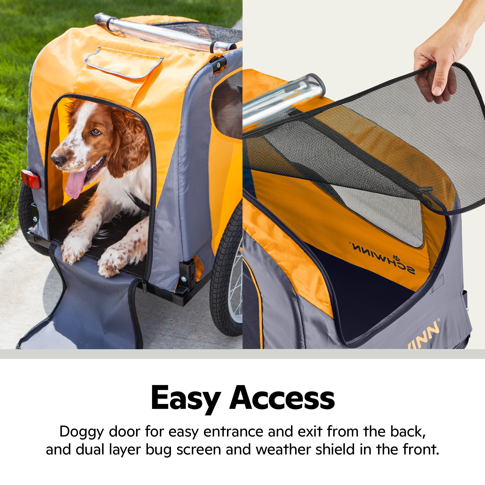 Schwinn 13-SC315 Rascal Bike Pet Trailer, For Small and Large Dogs, Lightweight, Tow with Bicycle, Up to 50 lbs. Small, Orange/G