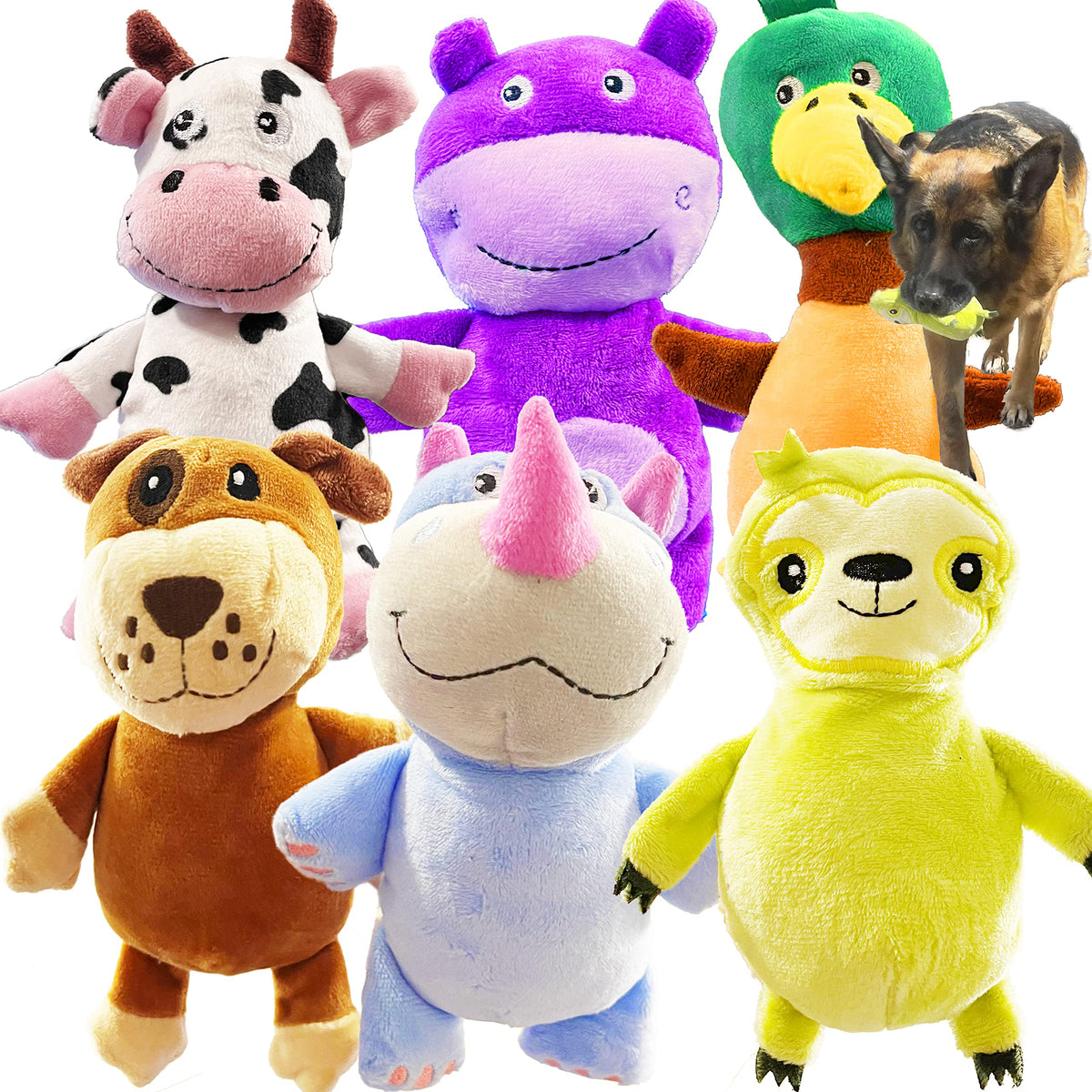 Jalousie 6 Pack Dog Squeaky Toys Dog Chew Toys Animal Character Dog Plush Toys For Fetch Toss Interactive Play Durable