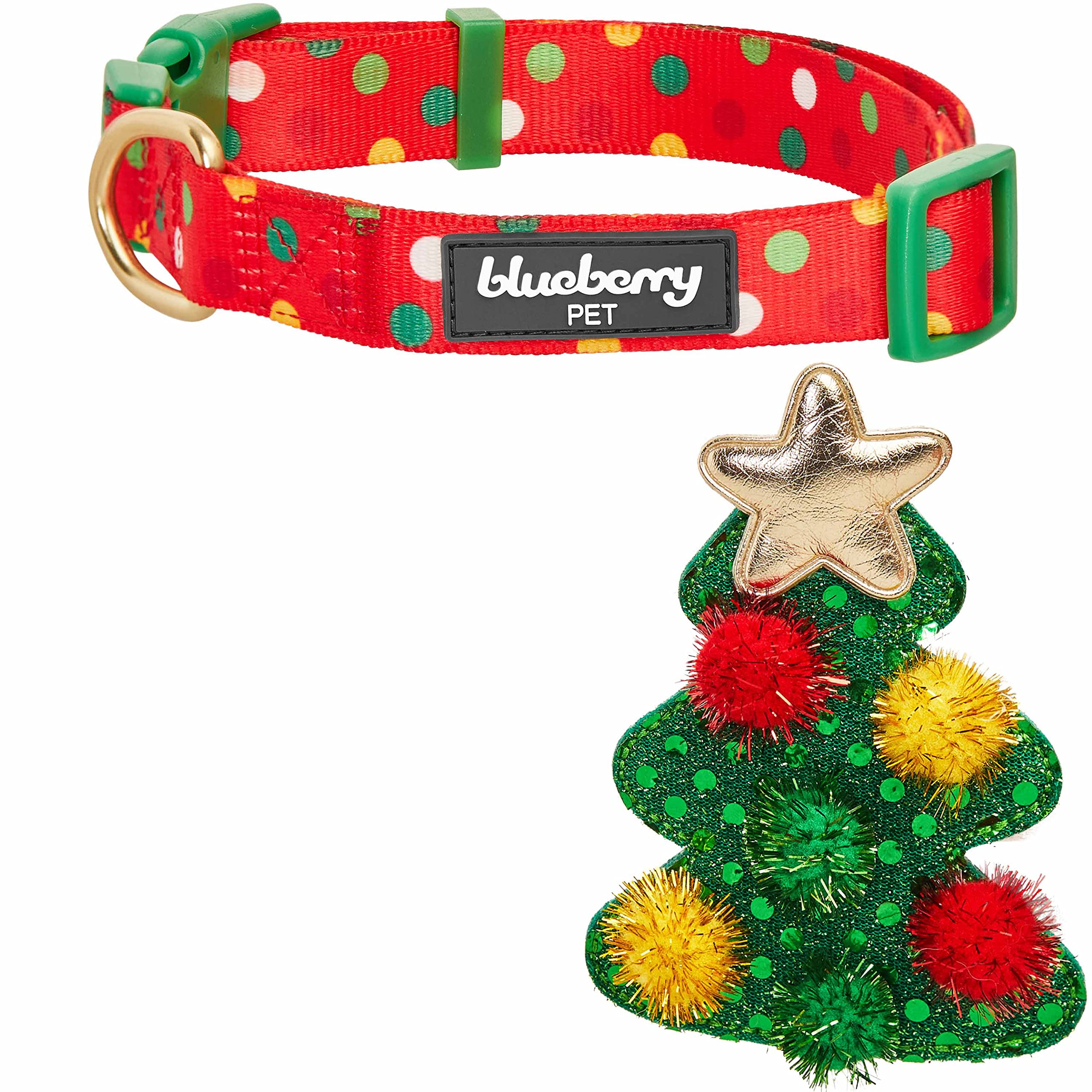 Blueberry Pet Christmas Dog Collar - Adjustable Holiday Dog Collars For Small Dogs With Polka Dots & Tree D  Cor, 12''-16'' Neck