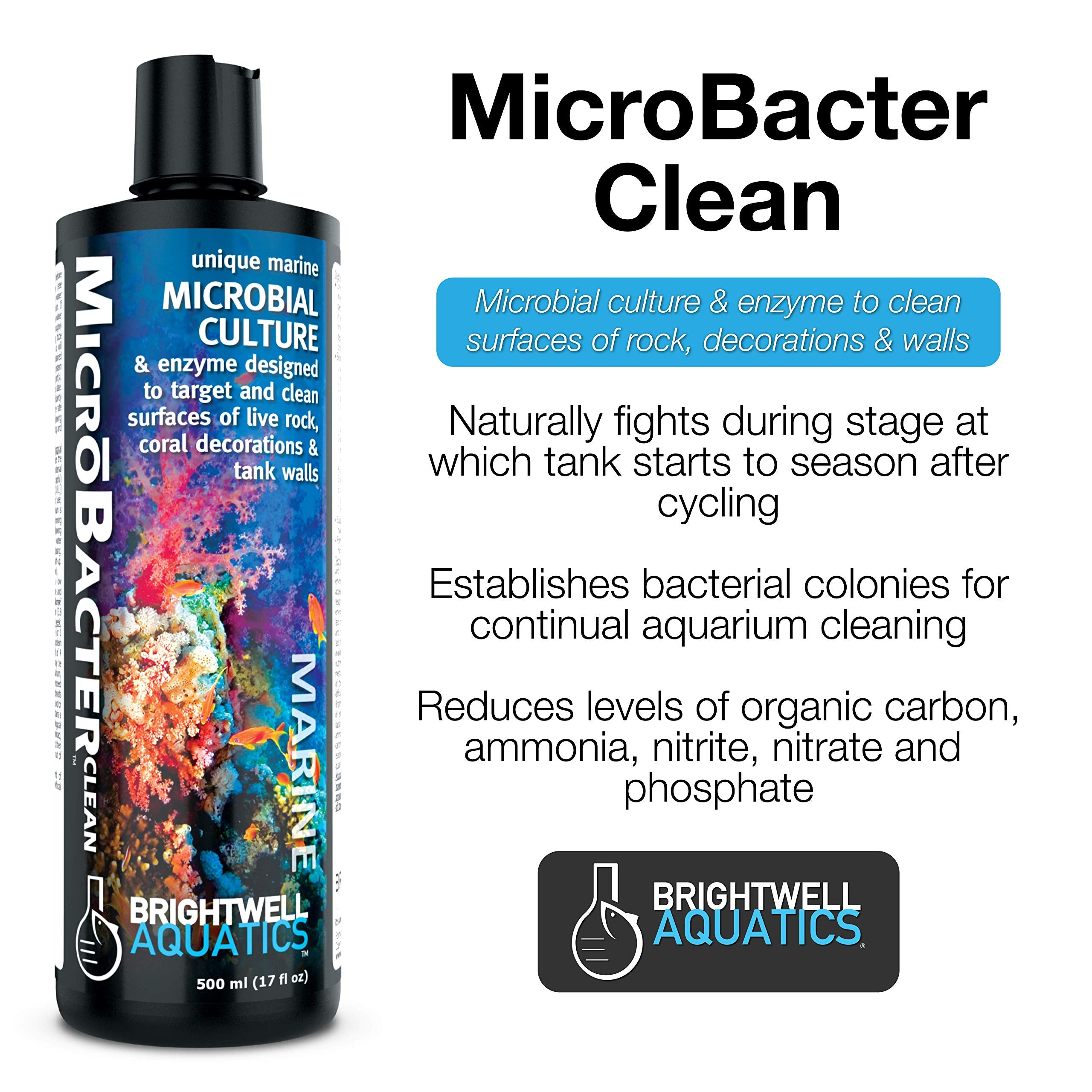 Brightwell Aquatics MicroBacter Clean - Microbial Culture & Enzyme Blend Fish Tank Cleaner - Cleans Live Rock Surfaces for Saltw