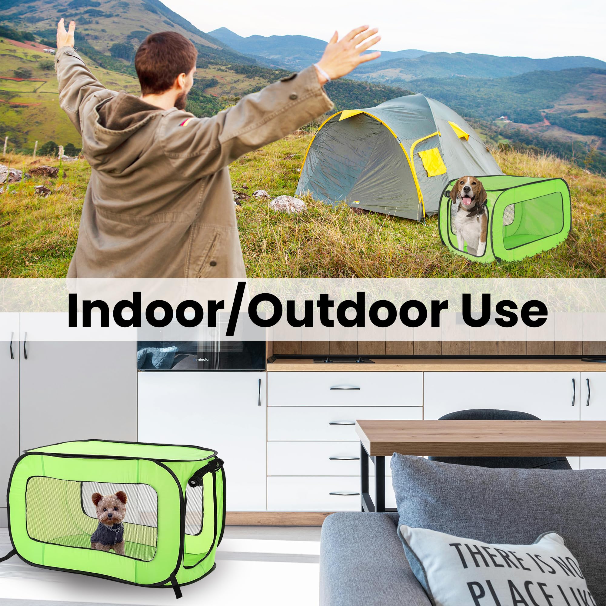 Beatrice Home Fashions Portable, Collapsible, Pop Up Kennel Travel Cat And Dog Crate, 40' L X 27' W X 27' H, Green