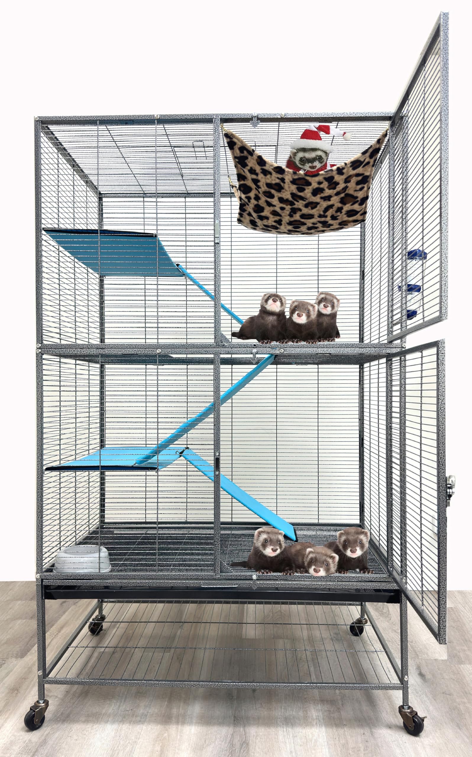 Xx-Large 37''X24''X63''H Two Full Story Deluxe Double Unit Critter Cage Extra Large Double Large Front Doors Tight 1/2-Inch Wire