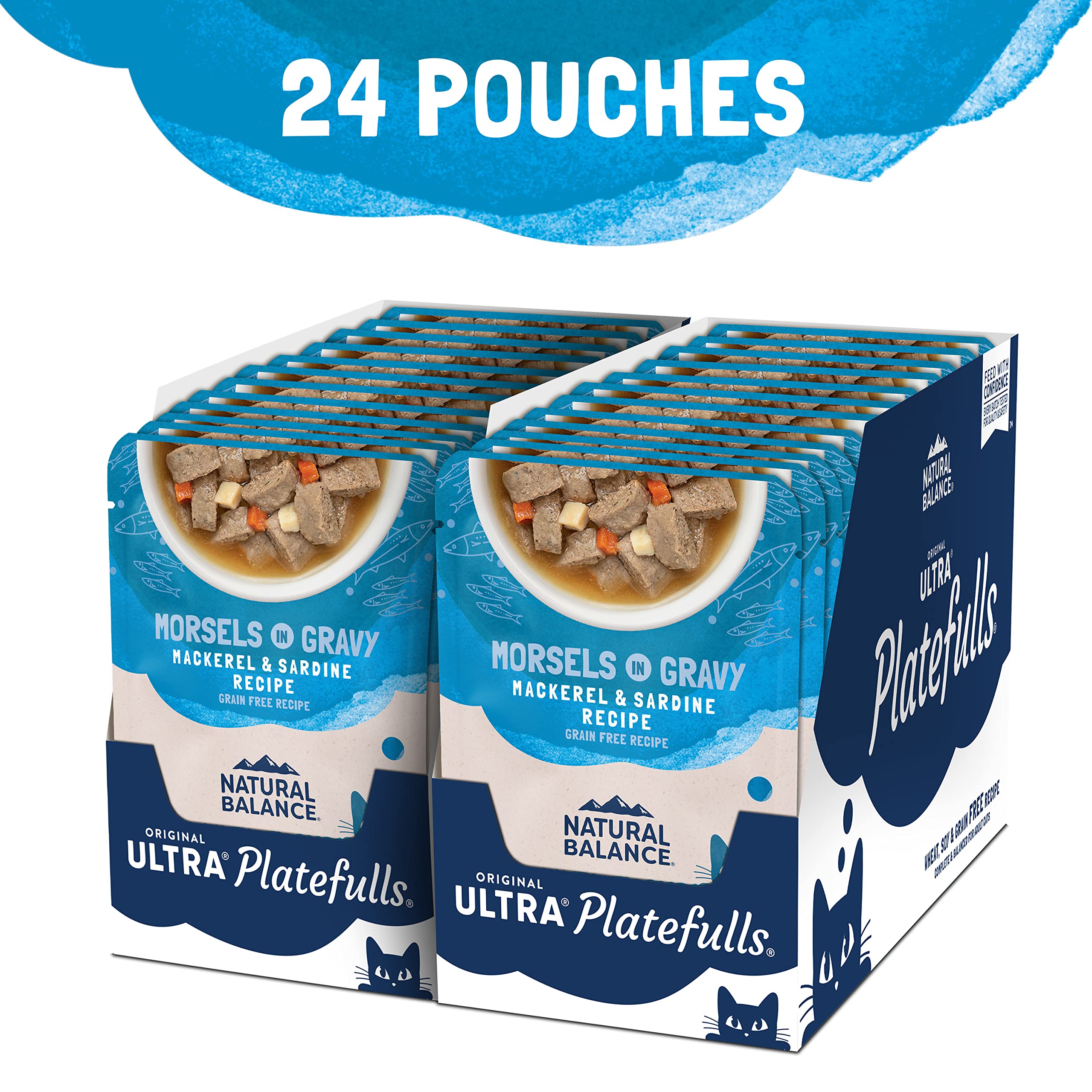 Natural Balance Original Ultra Platefulls Indoor Adult Grain Free Wet Cat Food, Mackerel & Sardine Recipe, 3 Ounce Pouch (Pack o