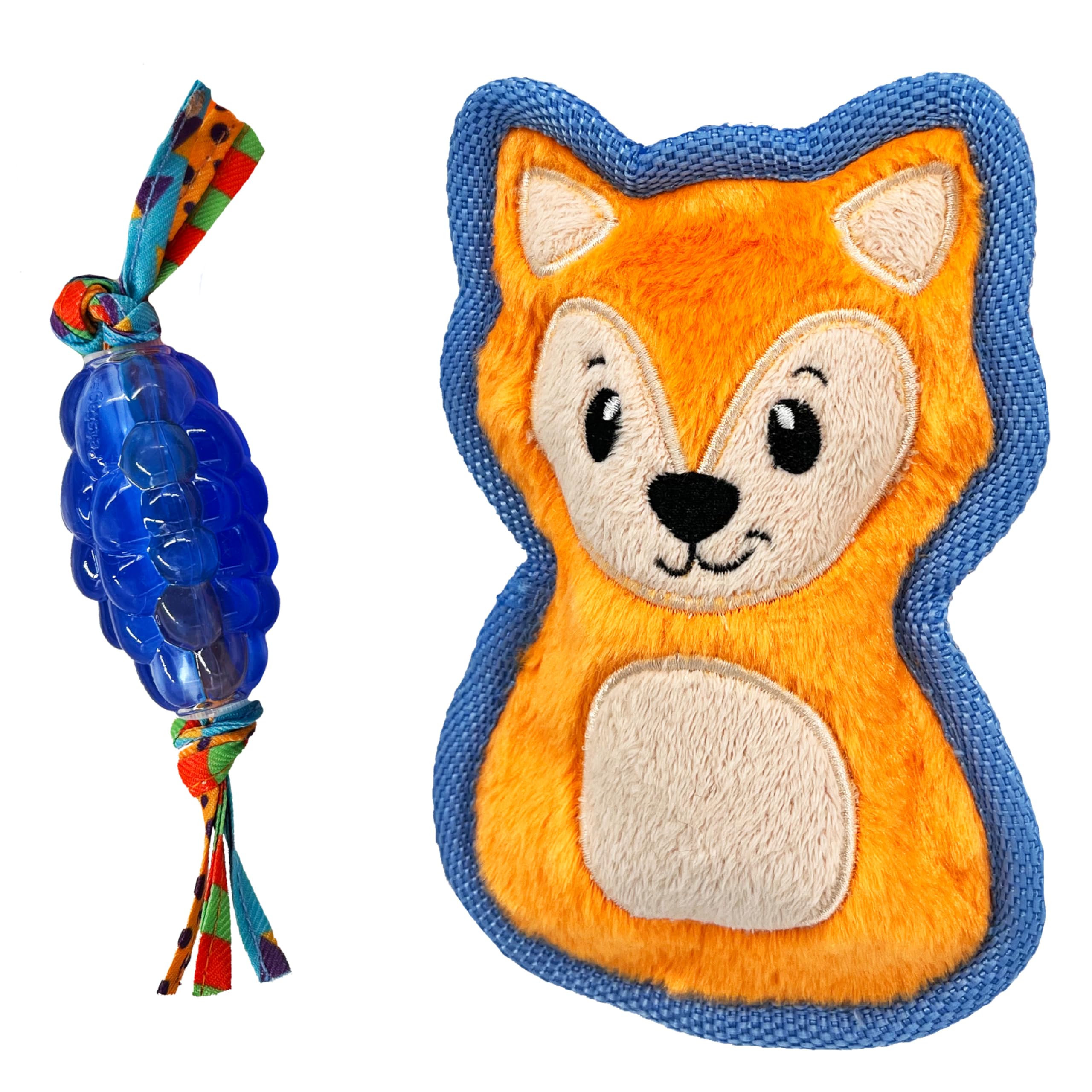 Outward Hound Mini Orka & Friends Fox Dog Toys, Dental Chew Toy And Tough Plush Squeaky Dog Toys, 2-Pack, Orange, Xs