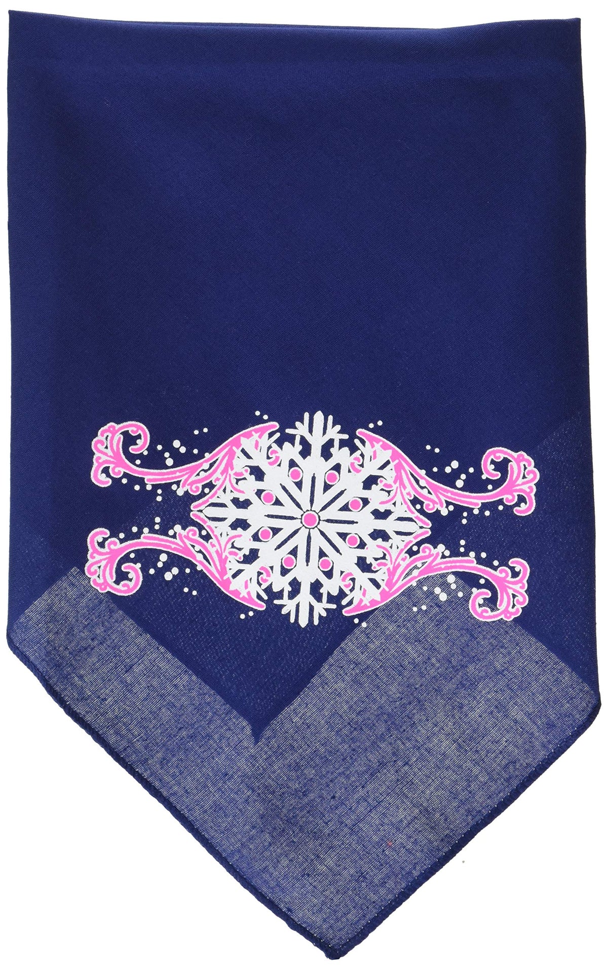 Christmas Pet and Dog Bandana Screen Printed, &quot;Pink Snowflake Swirls&quot; Navy Blue Small