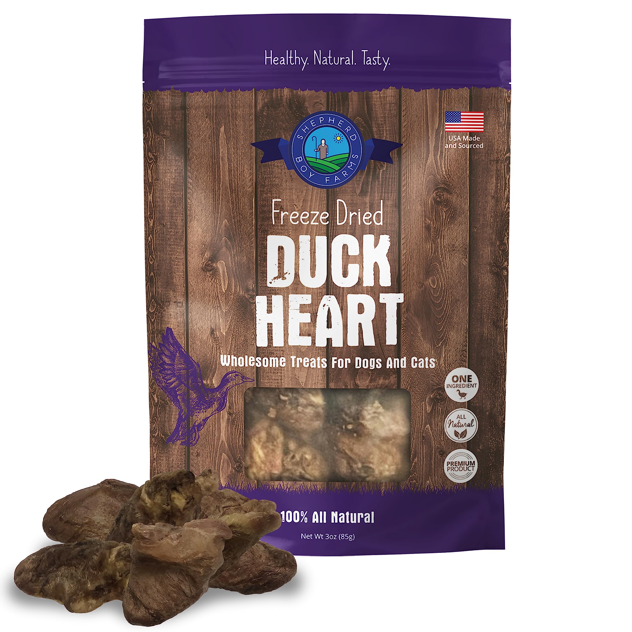 Shepherd Boy Farms Freeze Dried Dog and Cat Treats, Duck Heart, All Natural Freeze-Dried Dog Treat & Snack, Made in USA, High in