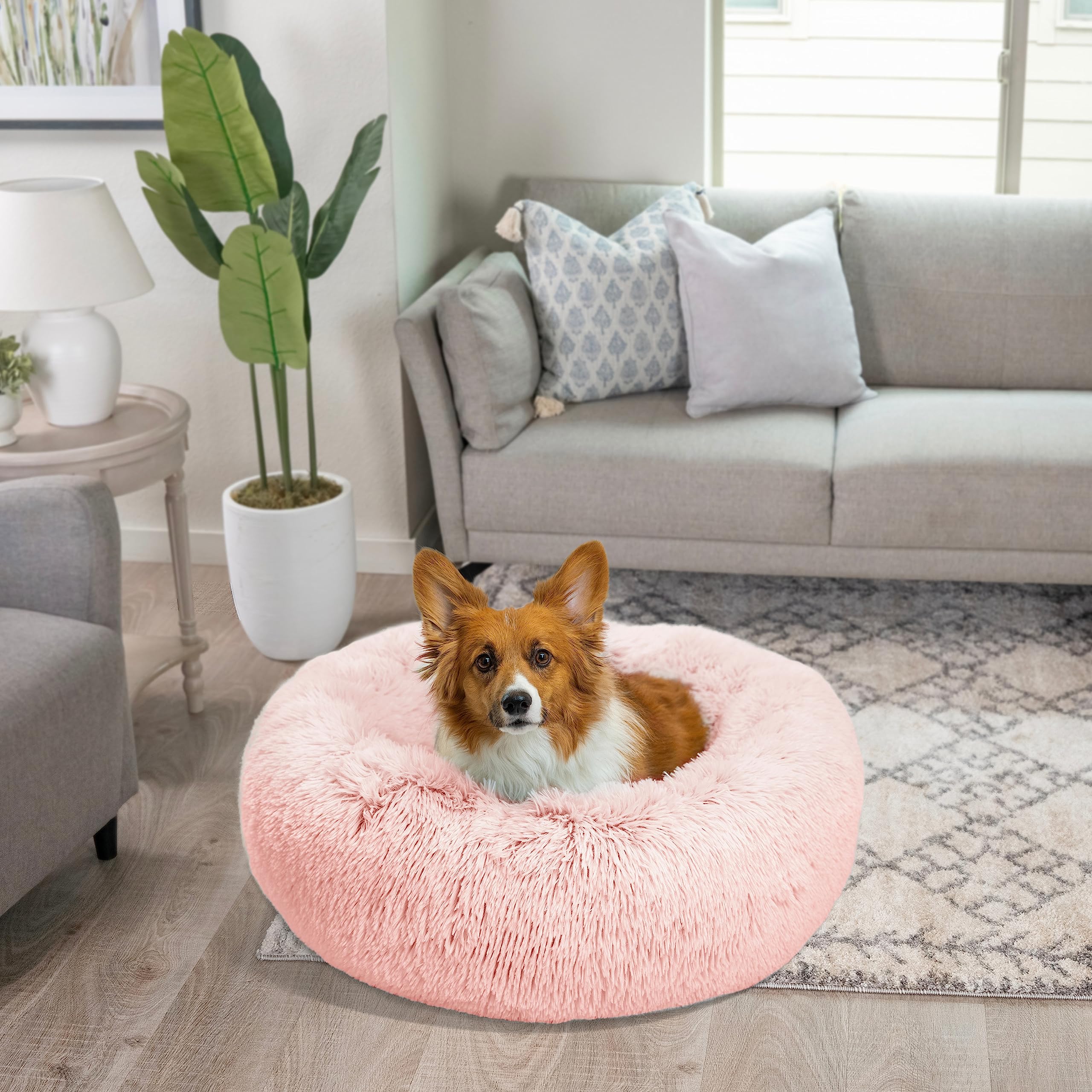 Best Friends By Sheri The Original Calming Donut Dog And Cat Bed In Shag Fur, Candy Pink, Medium, 30X30