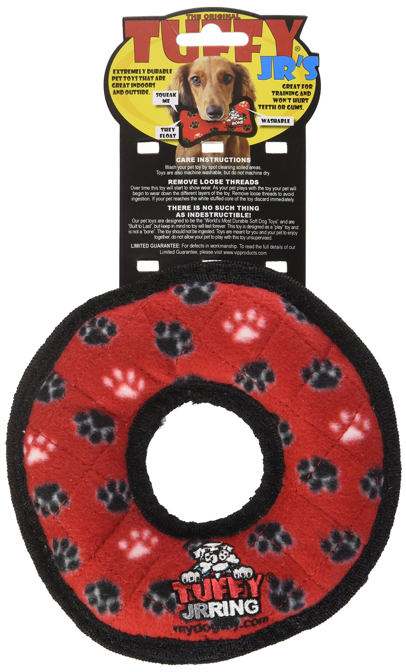Tuffy - World'S Tuffest Soft Dog Toy -Jr Ring- Red -Squeakers-Multiple Layers.Made Durable, Strong & Tough.Interactive Play(Tug, Toss & Fetch).Machine Washable & Floats