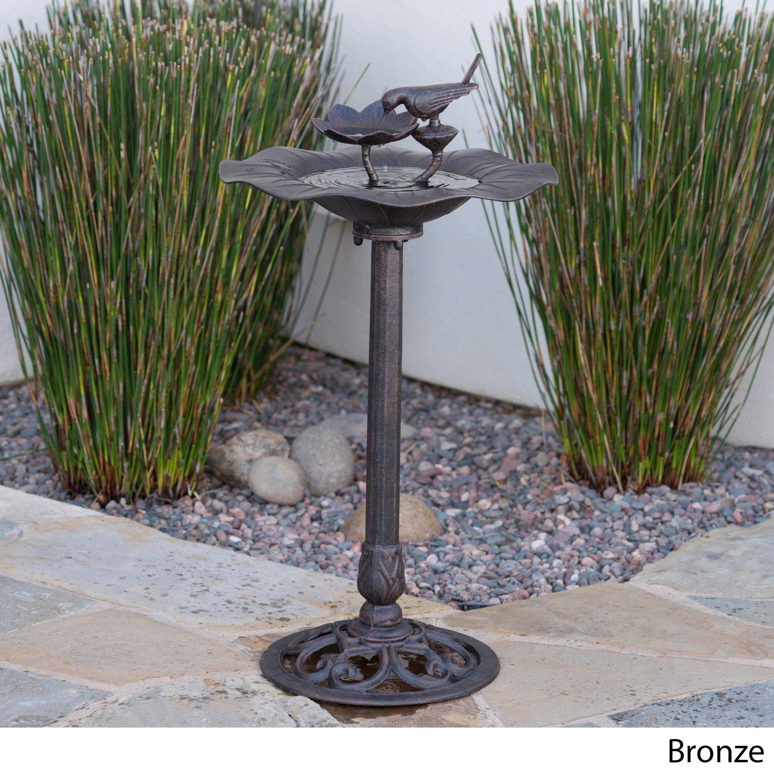 Christopher Knight Home Lancaster Outdoor Aluminum Top Bird Bath With Iron Base, Bronze