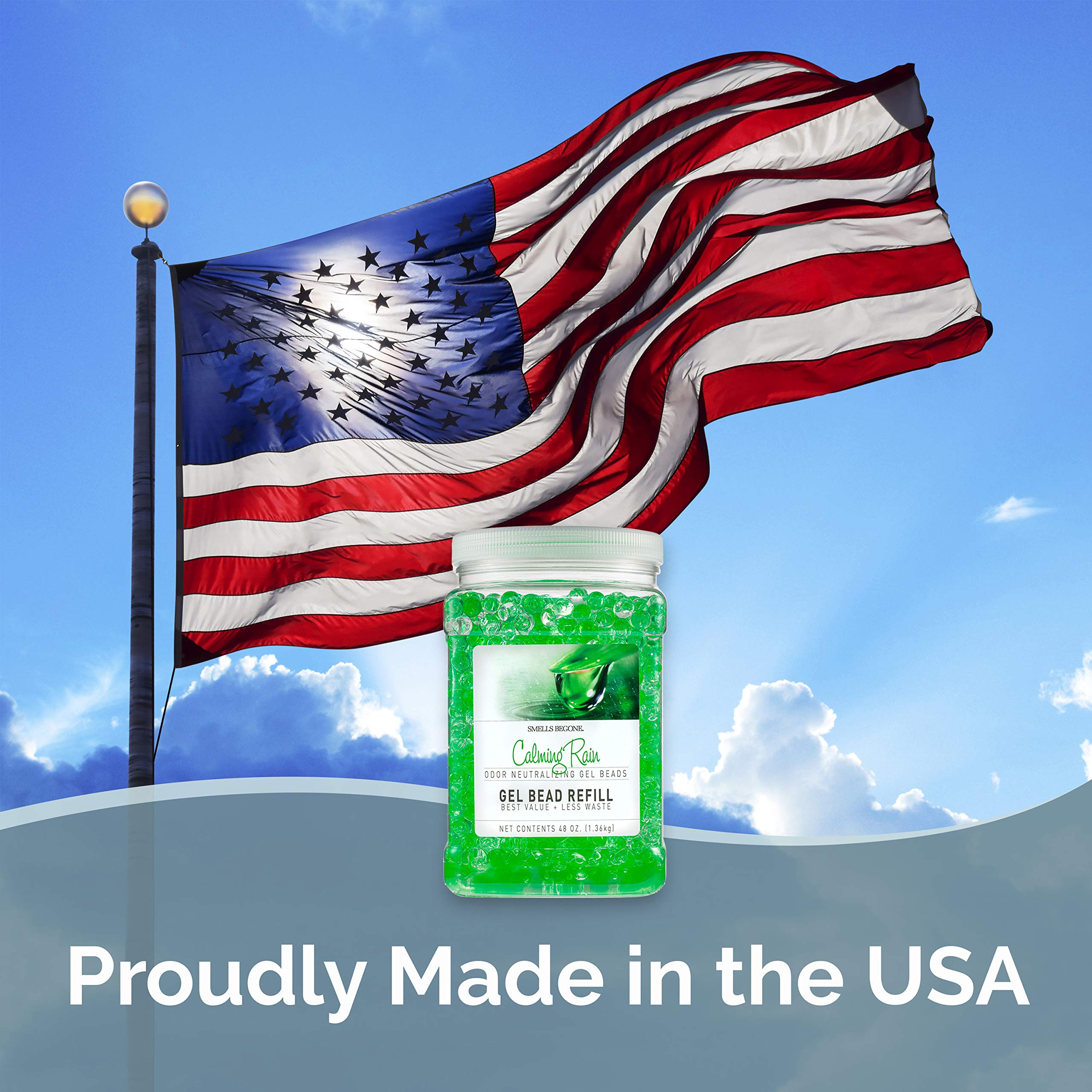 Smells Begone 48 Oz Odor Eliminator Gel Bead Refill - Odor Eliminator For Bathrooms, Cars, Boats, Rvs & Pet Areas - Made With Essential Oils - Calming Rain Scent