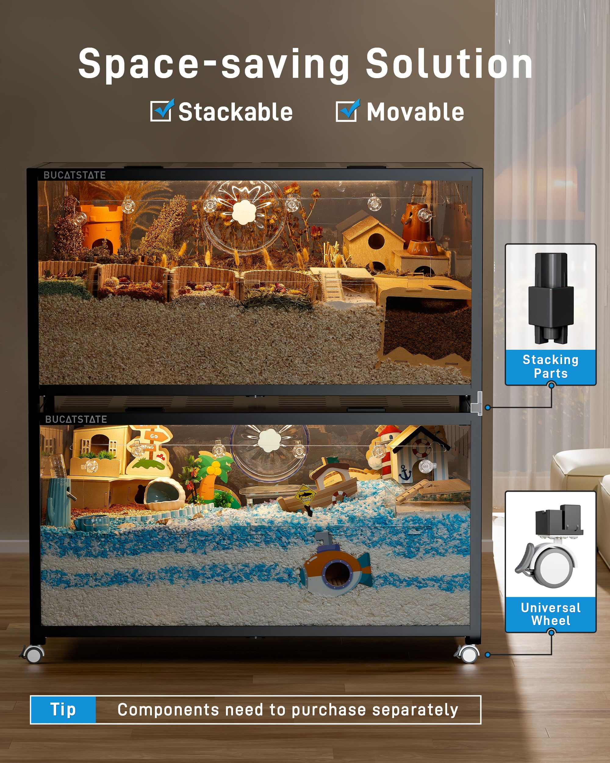 Bucatstate Hamster Cage Metal 3.0 - Chewproof Large Rat Cage Stackable With Top Access Easy Assemble 47L X 23.6W X 25.5H Inches