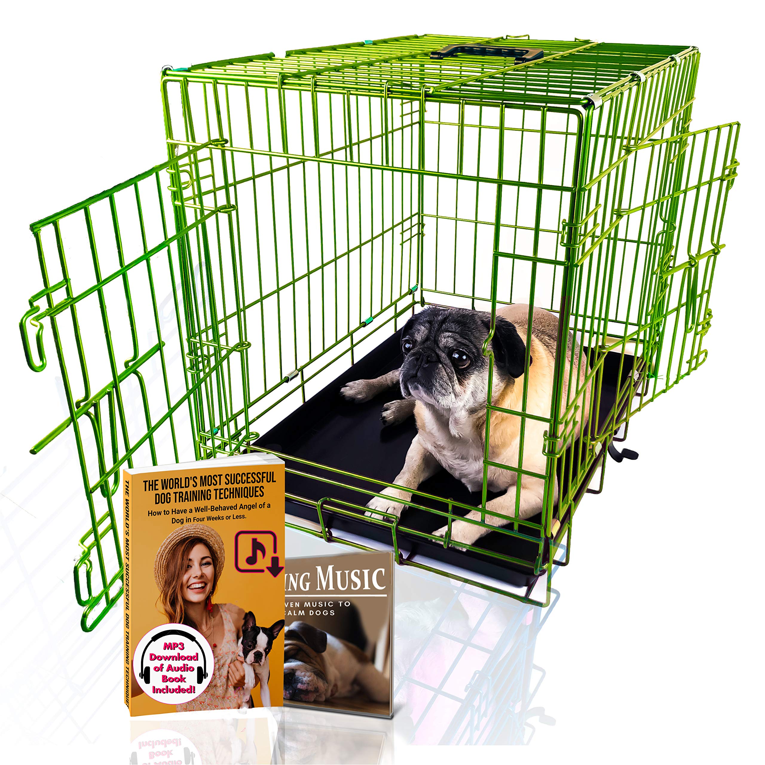 PET Expressions Luxury Colorful 24 Inch Foldable Dog Crate with 2 Doors | Free Training Ebook and Pet Calming Music | 3 Colors &