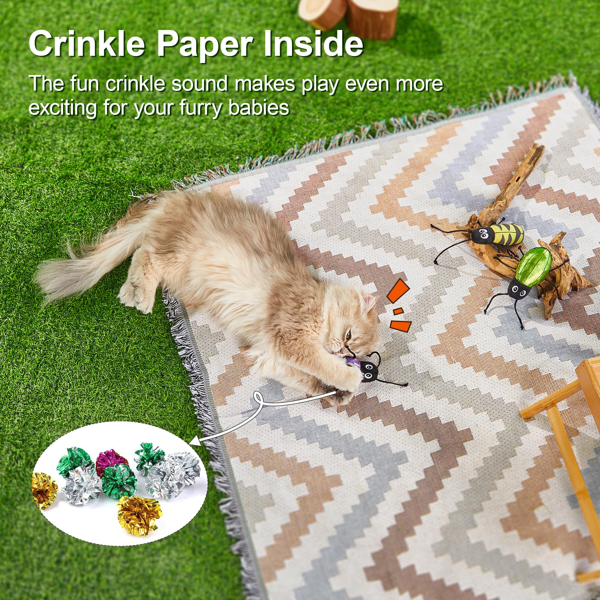 Potaroma Realistic Bug Catnip Cat Toys Crinkly Sound, Durable Kitten Bite Interactive Kicker Toys For Indoor Exercise 3.5 Inches