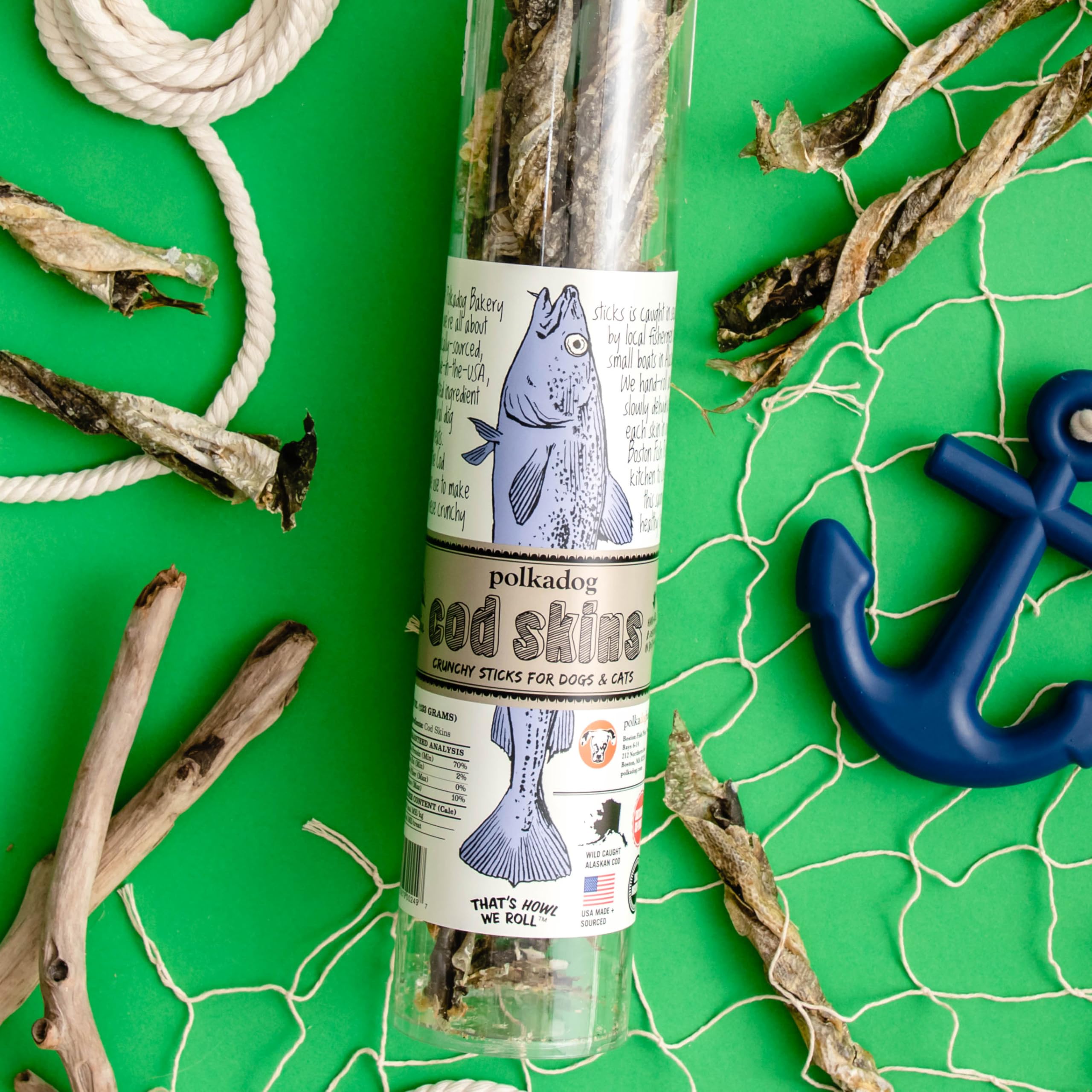 Polkadog Cod Skins for Dogs (4.7oz Regular) - Single Ingredient, Wild-Caught Fish Skin Dog Treats for All Breeds - High in Lean