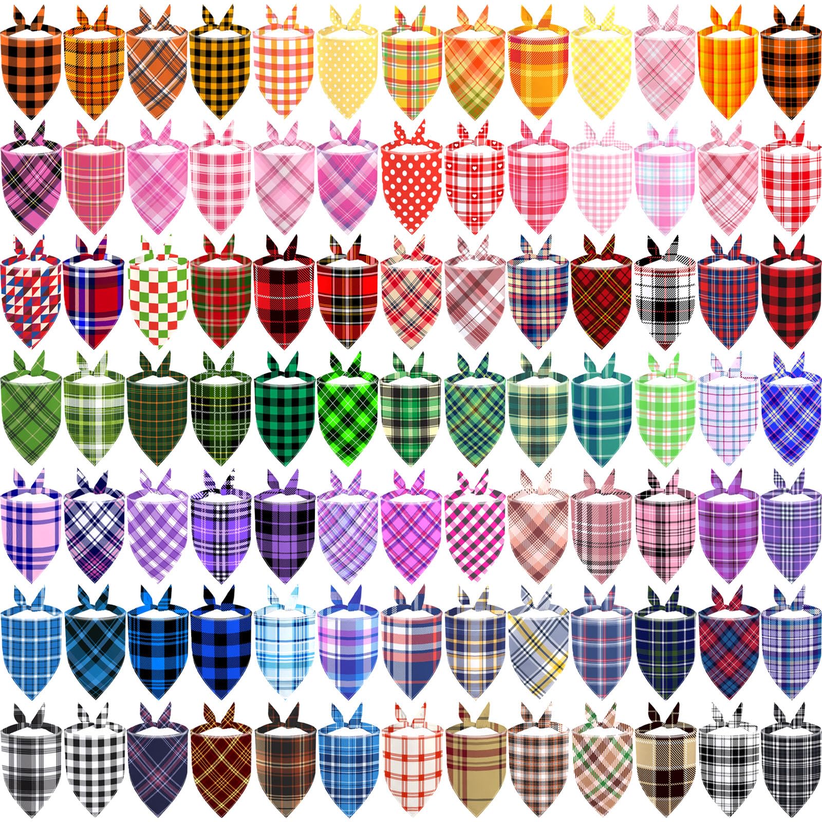 Xpudac 100 Pack Plaid Dog Bandanas Bulk Dog Bandana For Dogs Scarfs Bib Washable Adjustable Kerchief For Small Medium Large Dogs