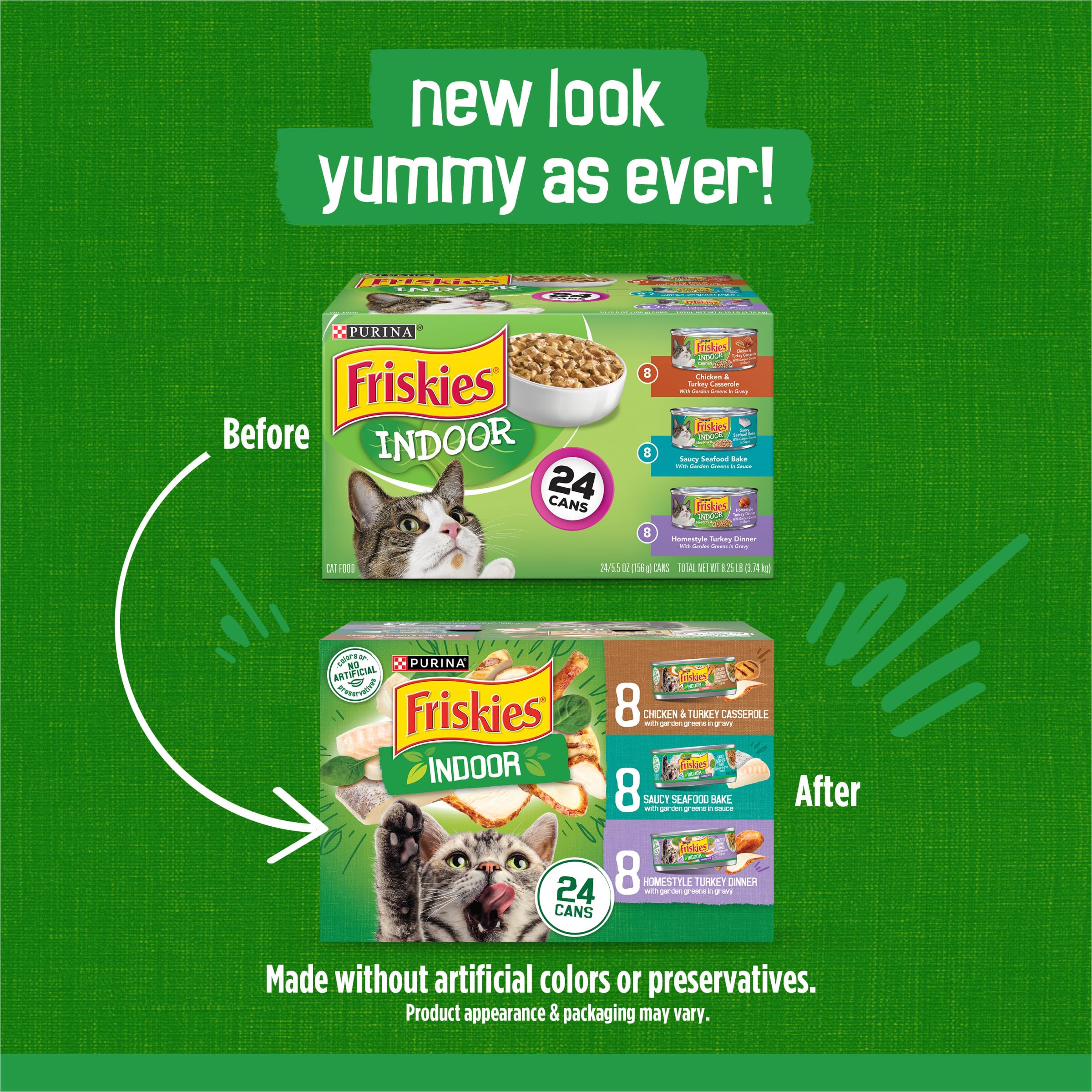 Purina Friskies Indoor Cat Food 24ct VP - (Chicken and Turkey Casserole, Saucy Seafood Bake, Homestyle Turkey Dinner) - (Pack of